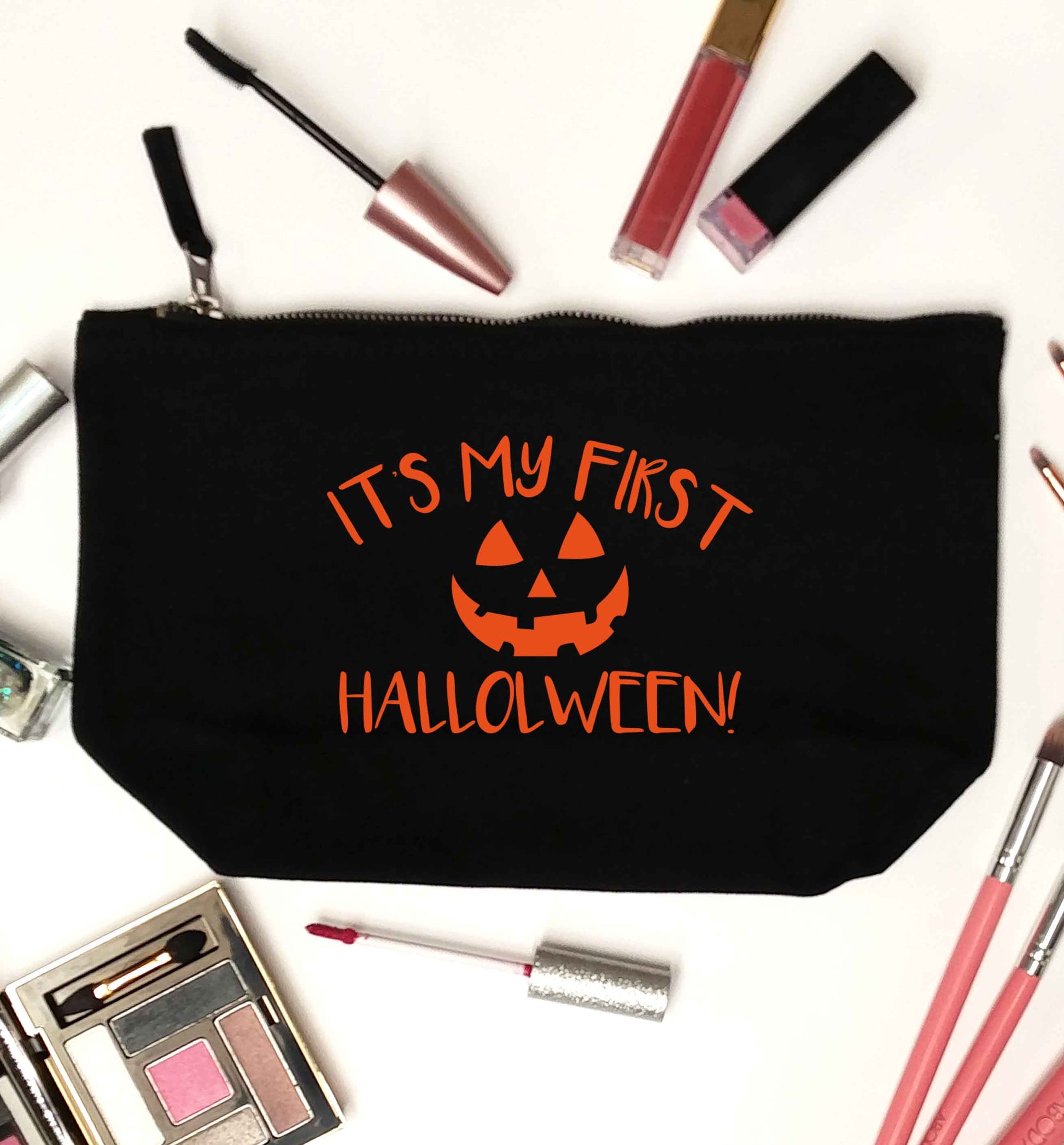 My 1st Halloween Pumpkin black makeup bag