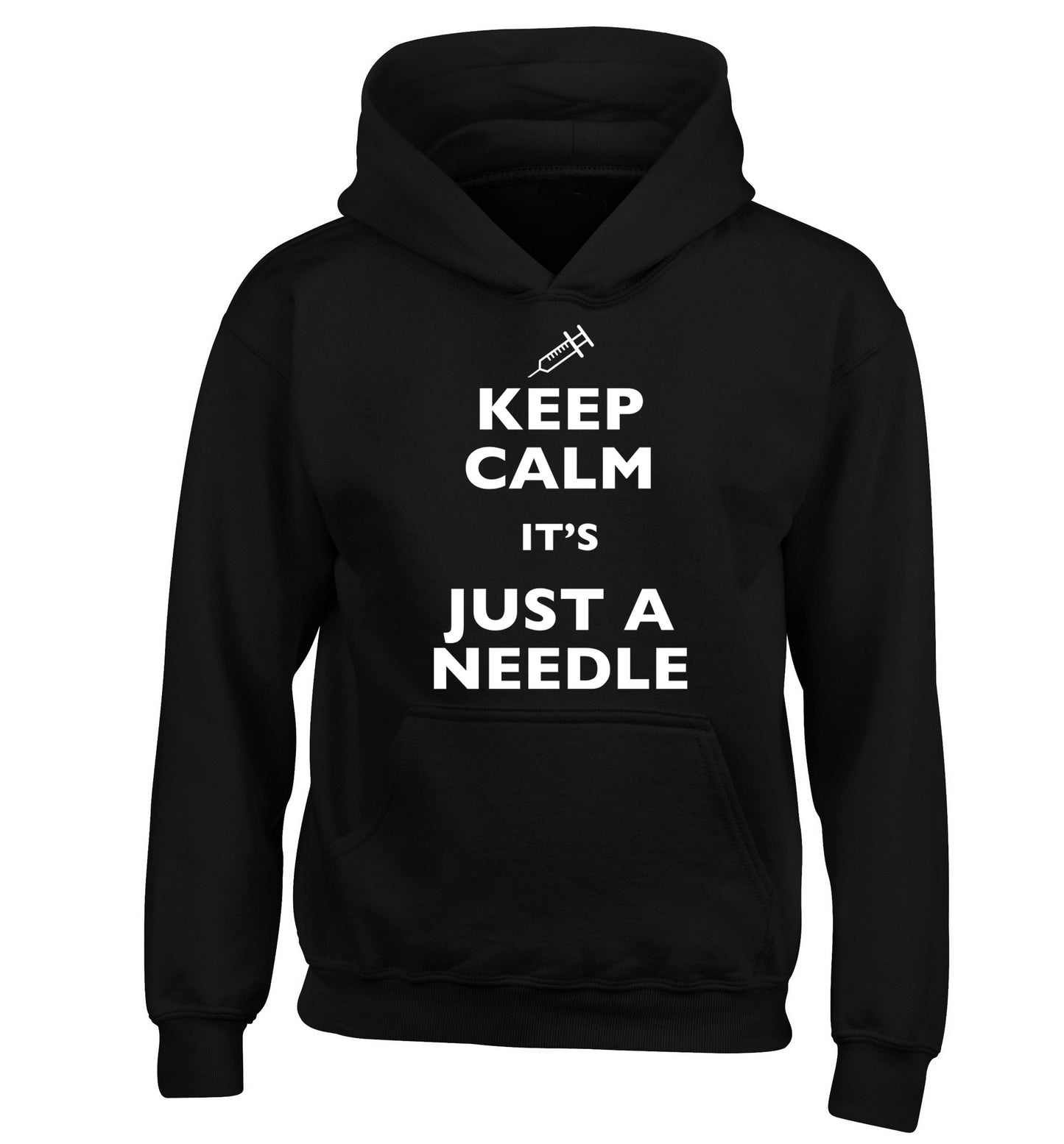 Keep calm it's only a needle children's black hoodie 12-14 Years