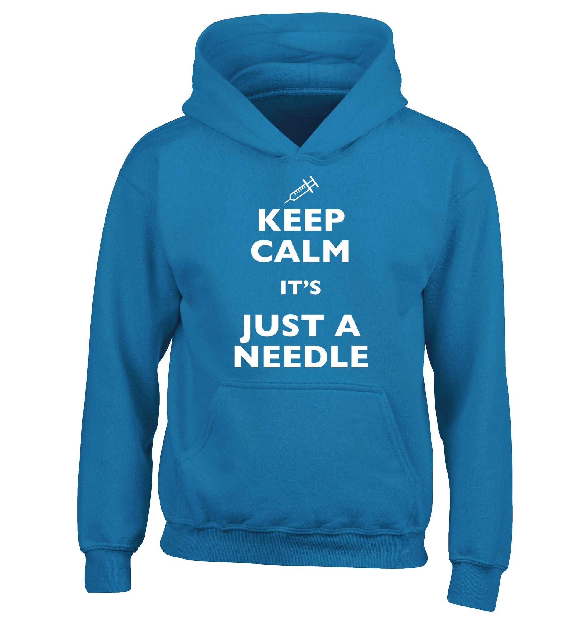 Keep calm it's only a needle children's blue hoodie 12-14 Years