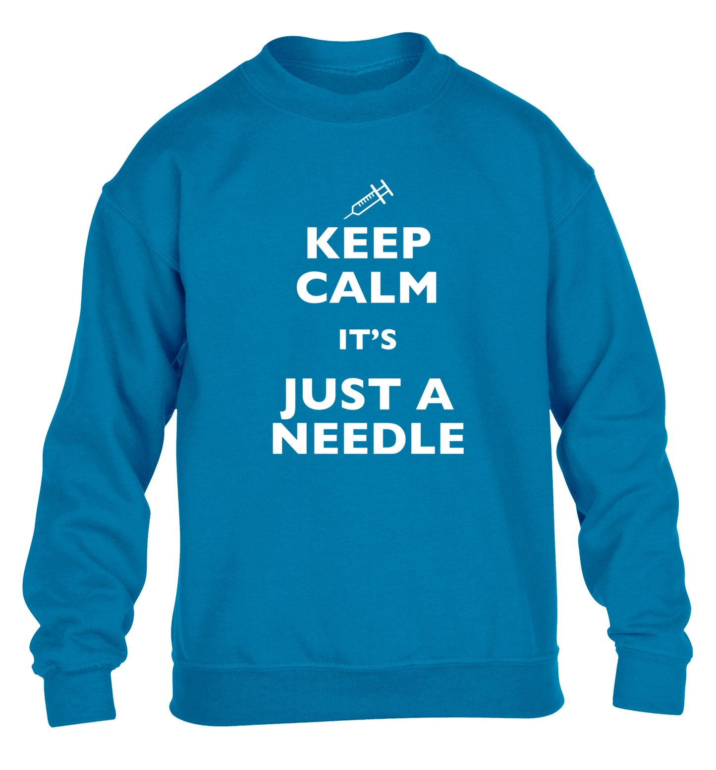 Keep calm it's only a needle children's blue sweater 12-14 Years