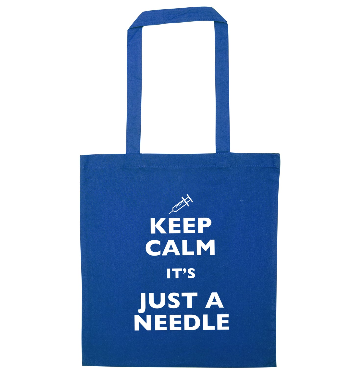 Keep calm it's only a needle blue tote bag