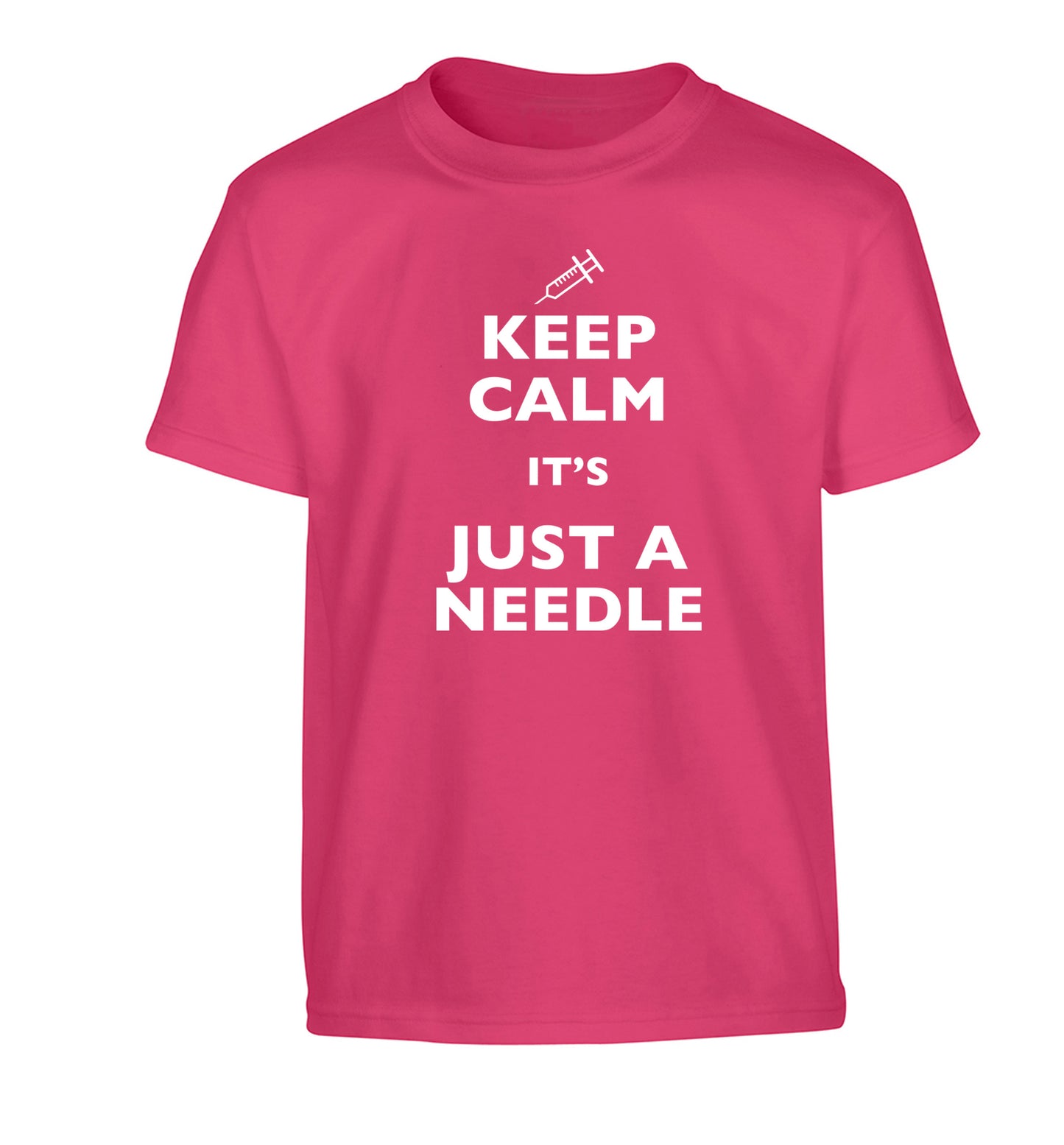 Keep calm it's only a needle Children's pink Tshirt 12-14 Years