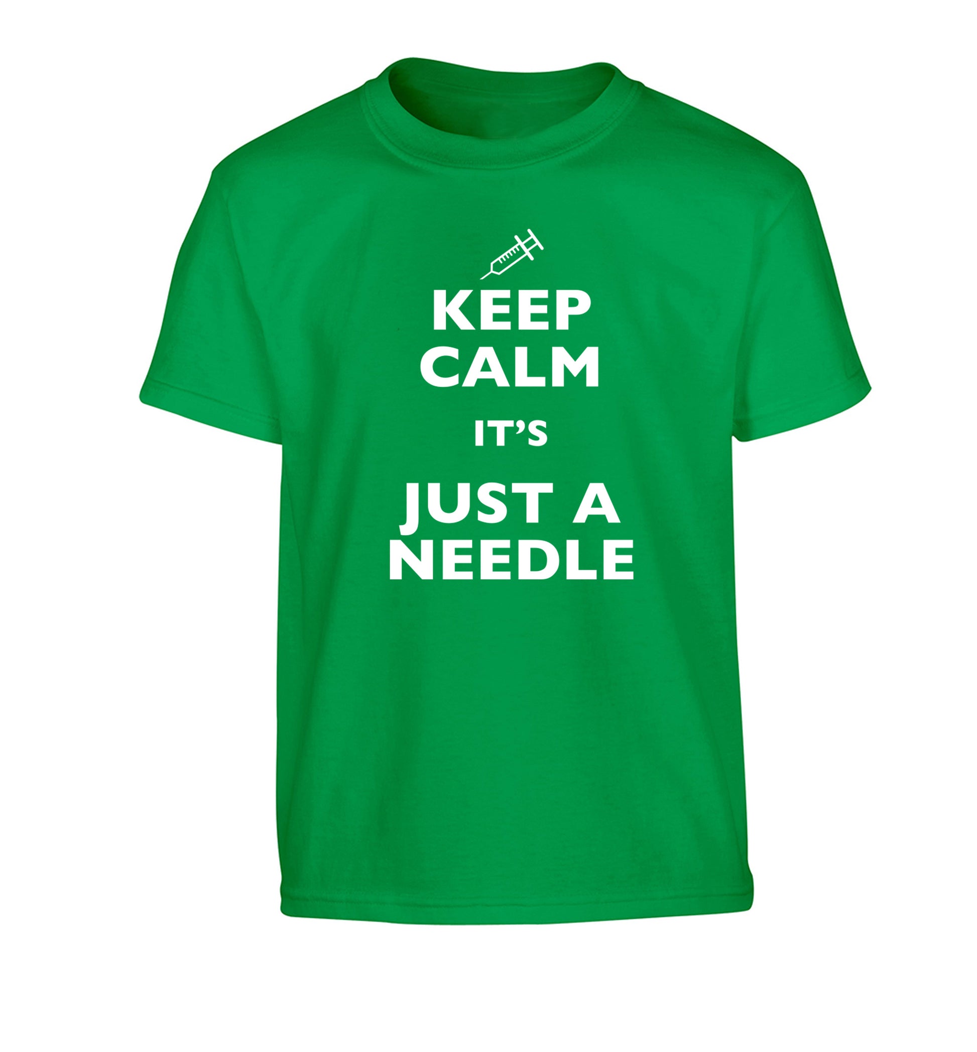 Keep calm it's only a needle Children's green Tshirt 12-14 Years