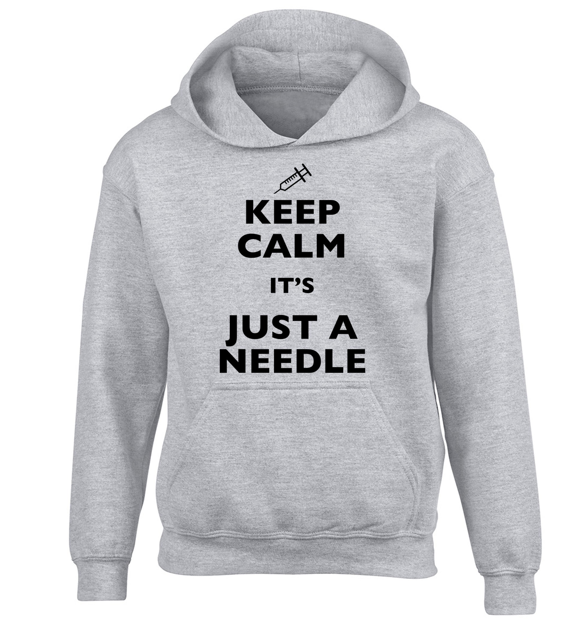 Keep calm it's only a needle children's grey hoodie 12-14 Years
