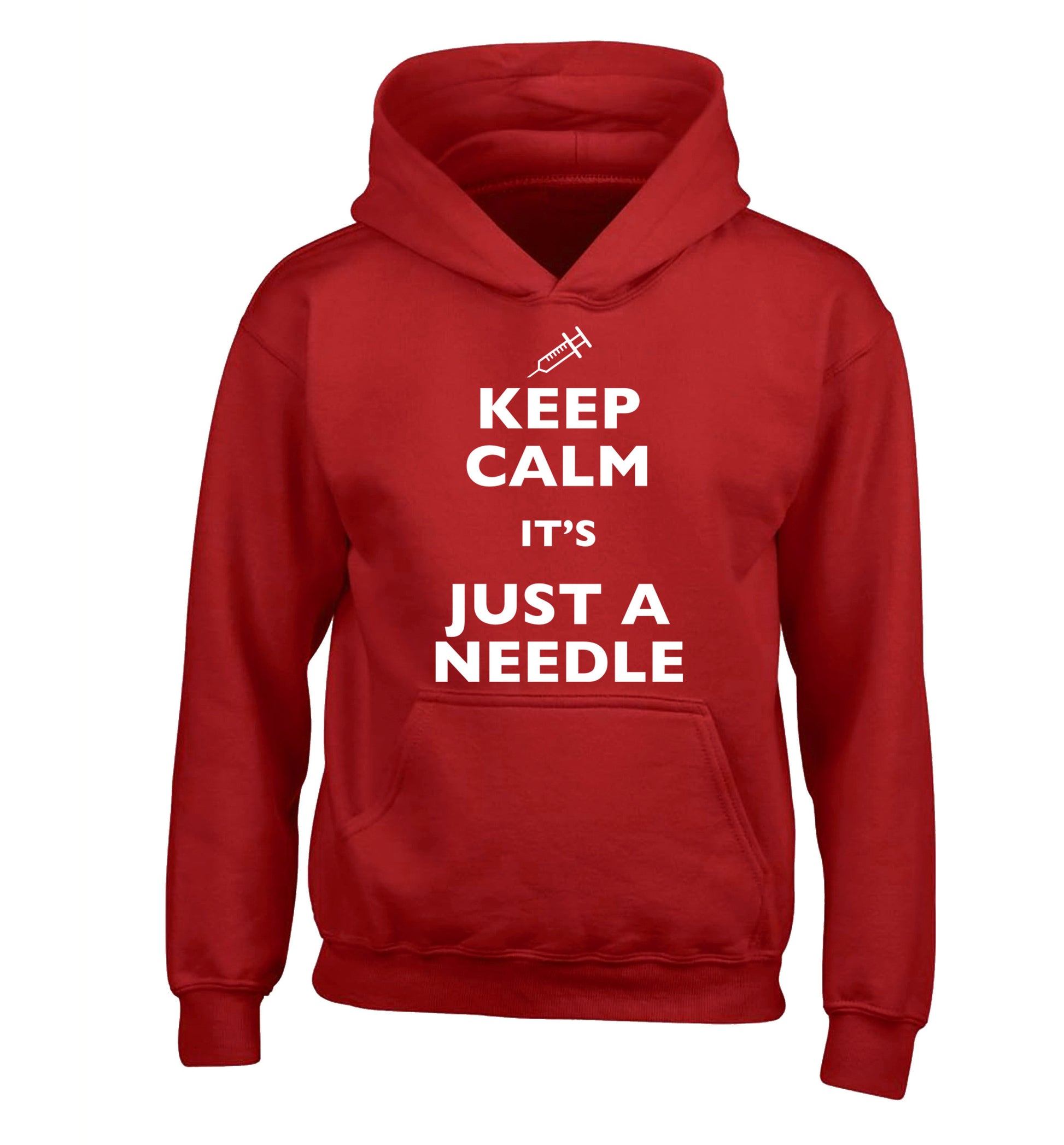 Keep calm it's only a needle children's red hoodie 12-14 Years