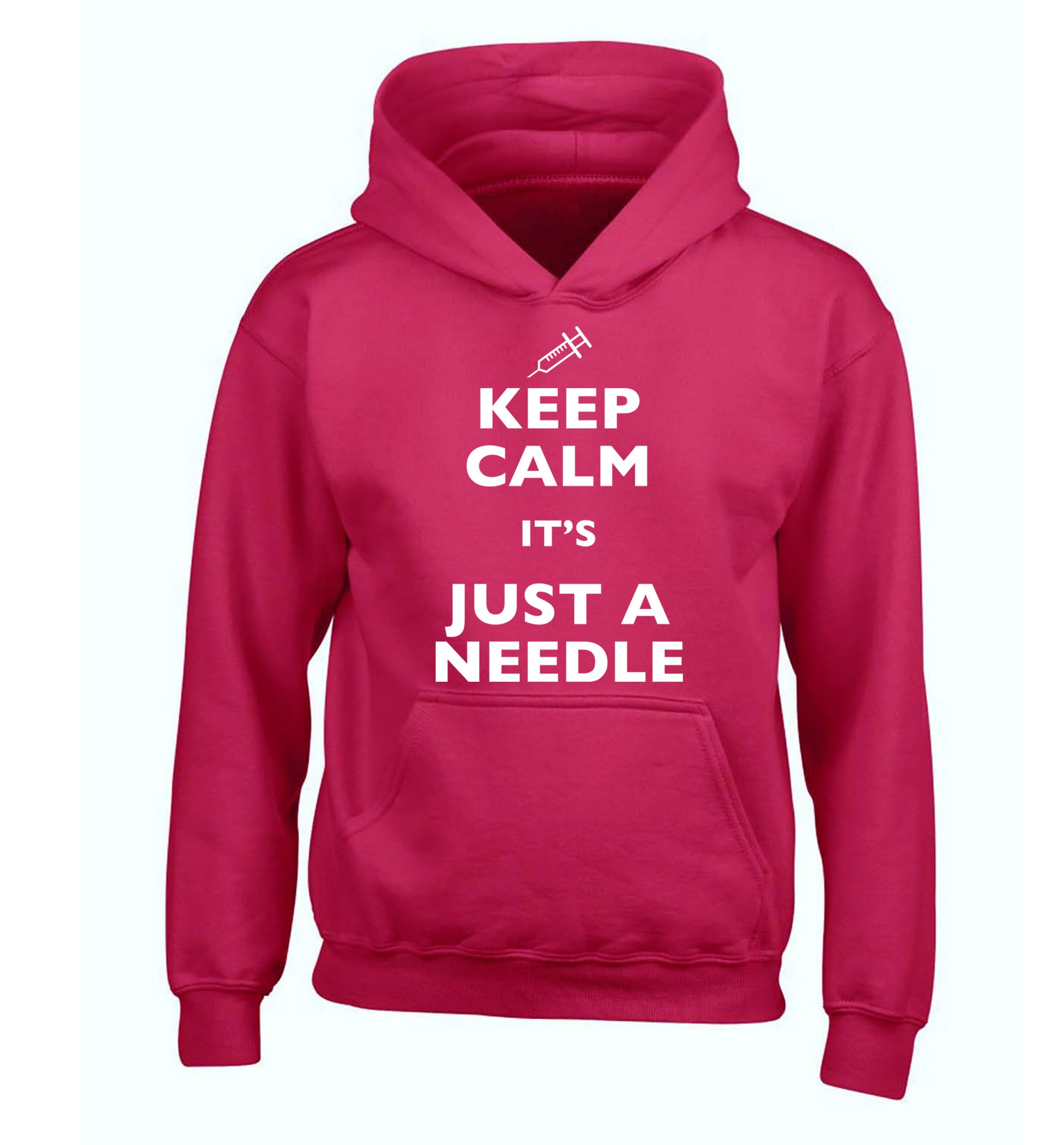 Keep calm it's only a needle children's pink hoodie 12-14 Years