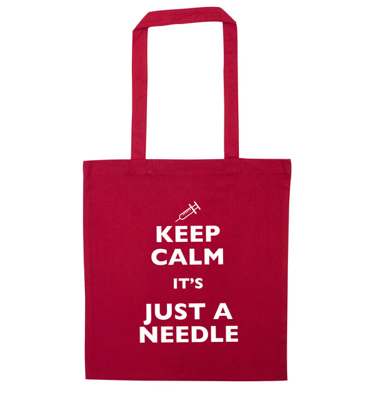 Keep calm it's only a needle red tote bag