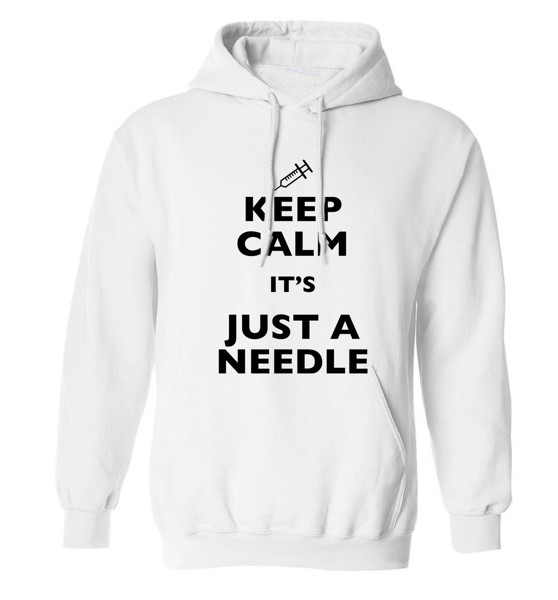 Keep calm it's only a needle adults unisex white hoodie 2XL