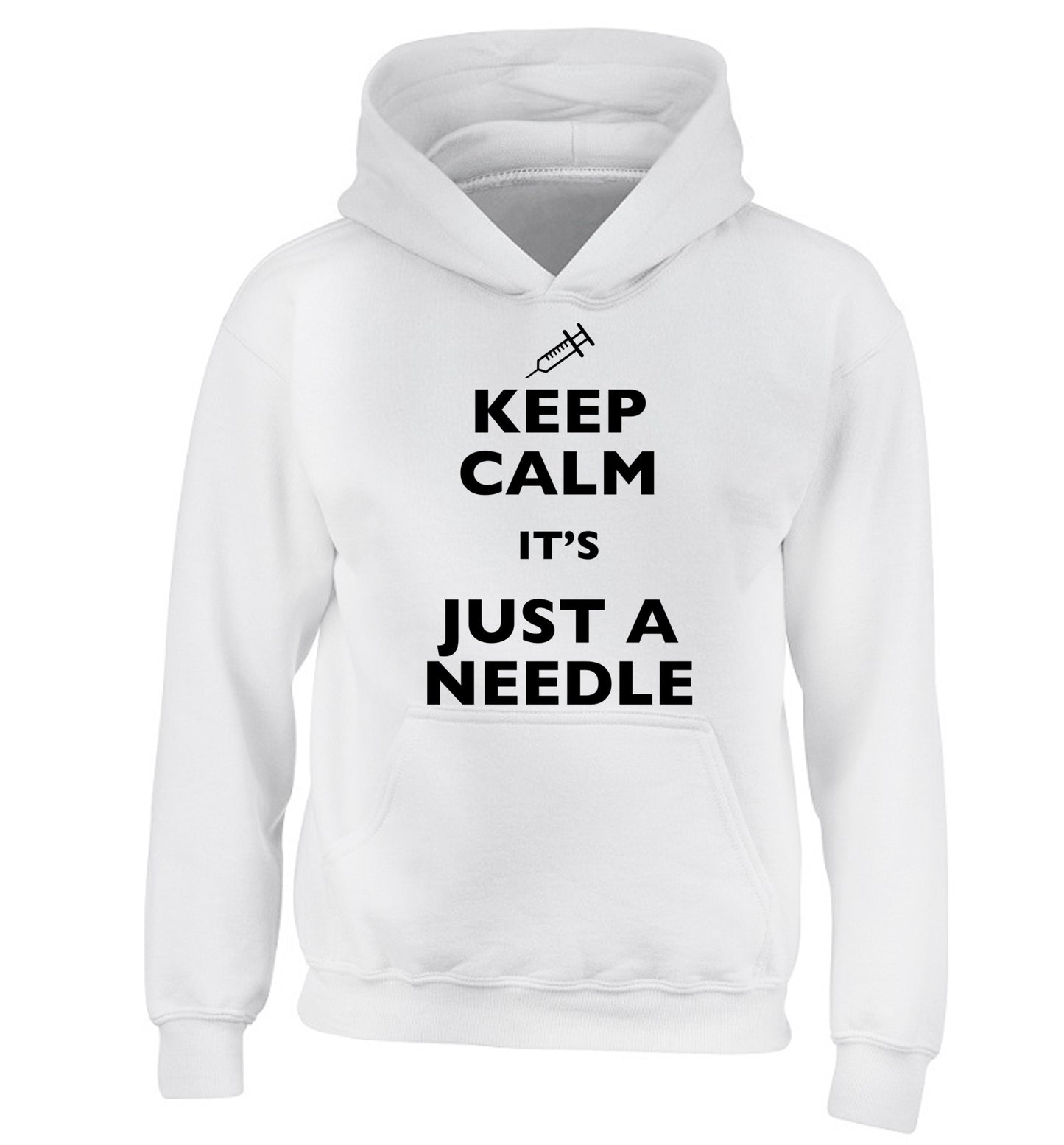 Keep calm it's only a needle children's white hoodie 12-14 Years
