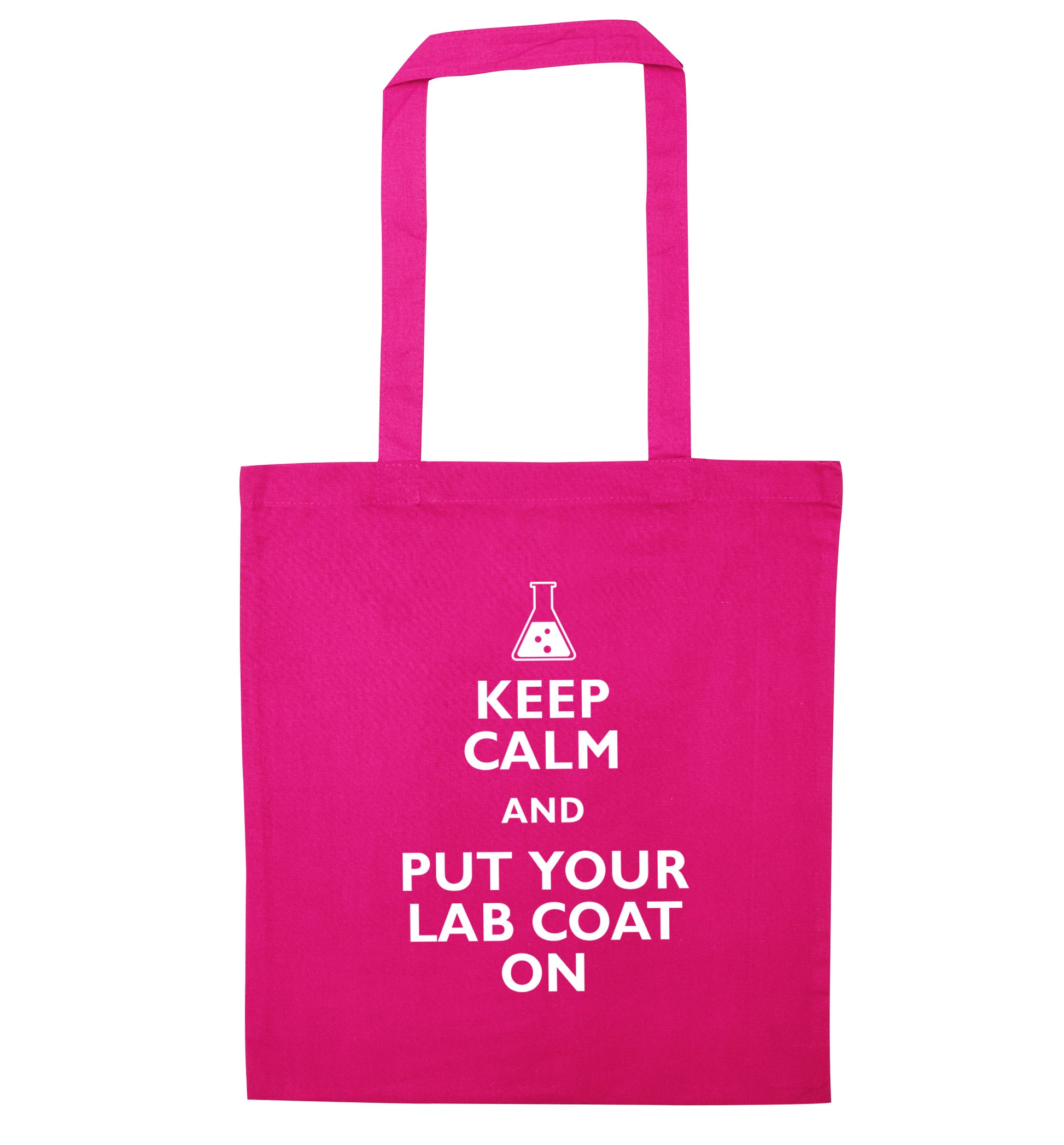 Keep calm and put your lab coat on pink tote bag