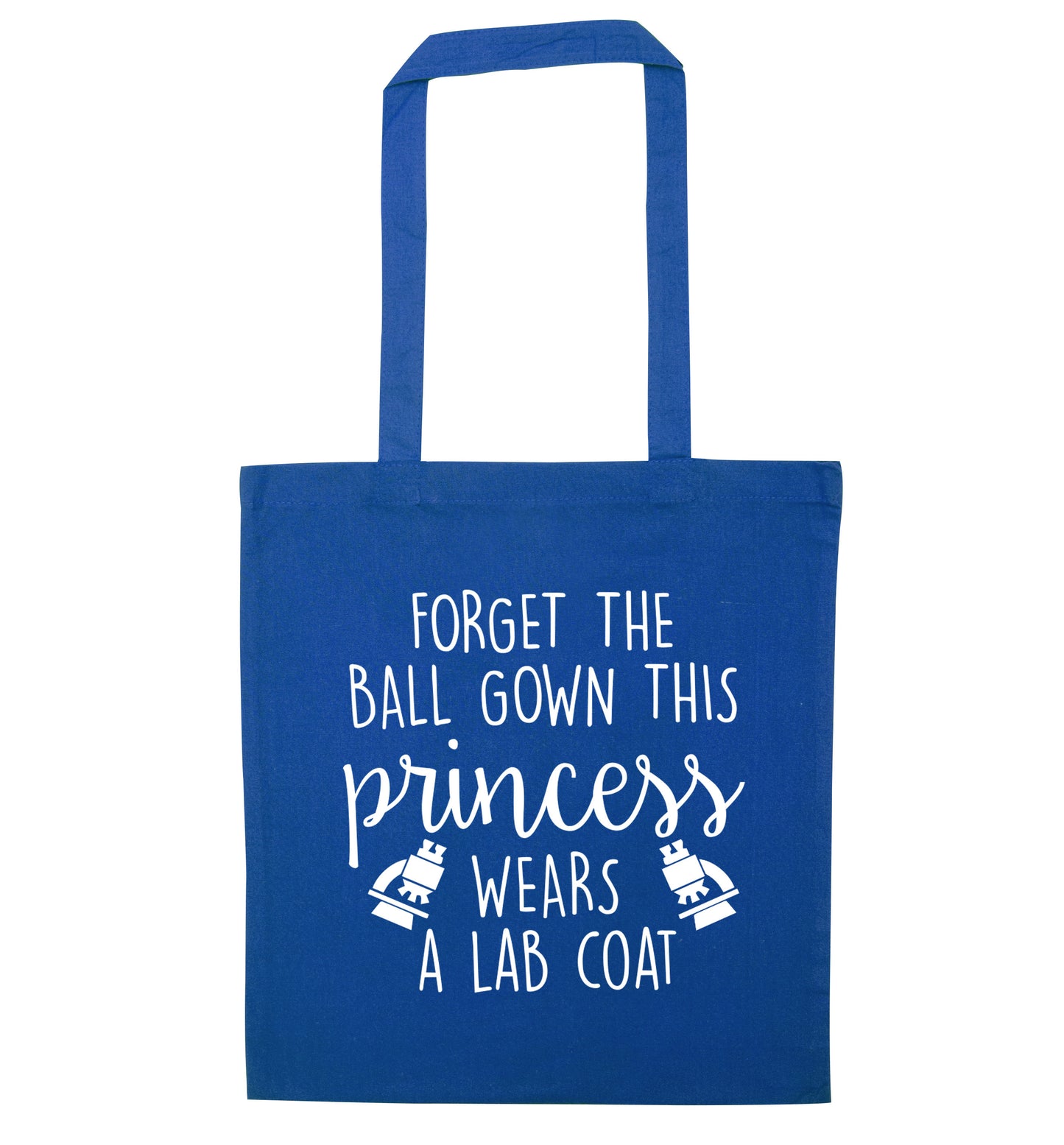 Forget the ball gown this princess wears a lab coat blue tote bag