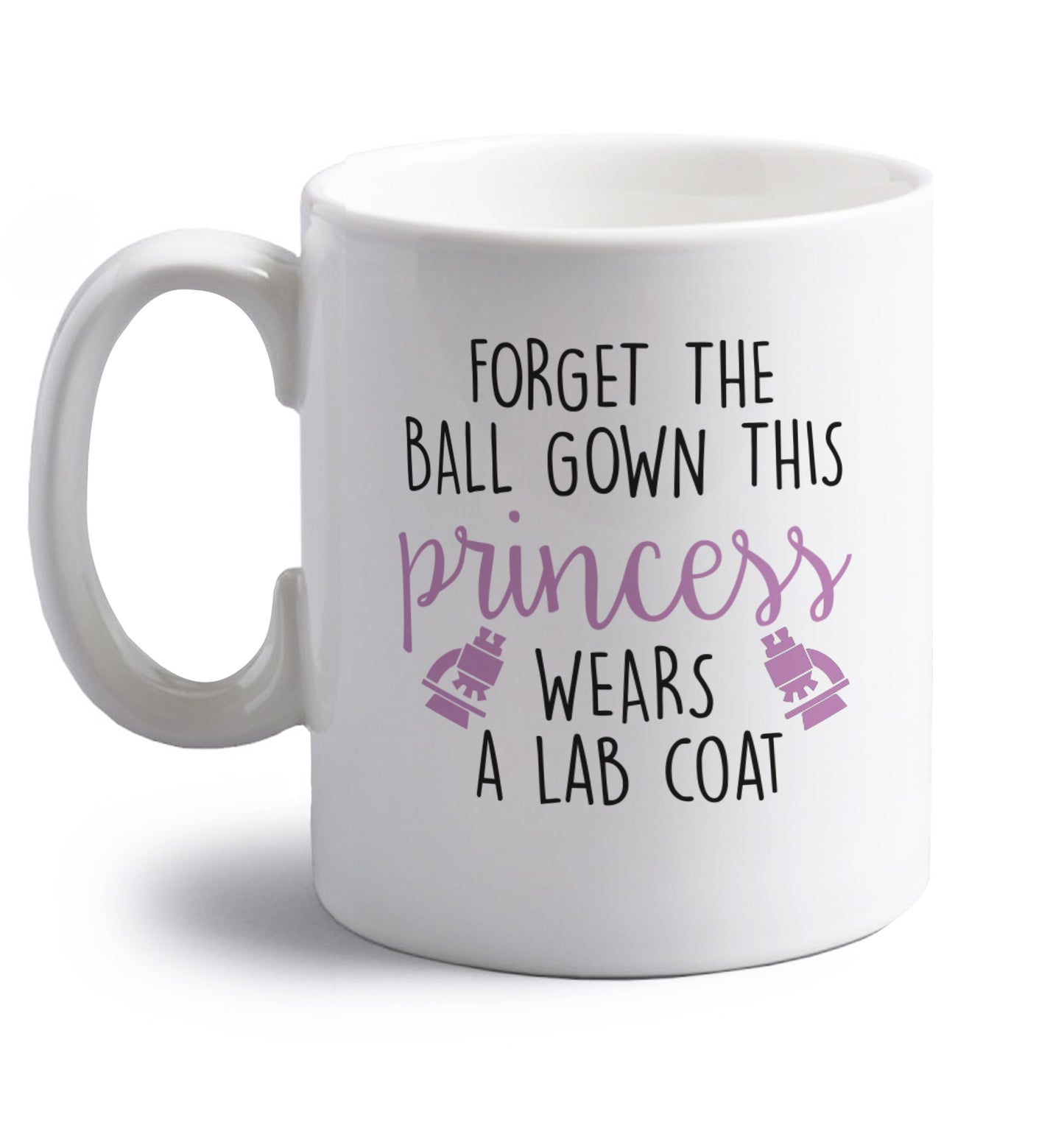 Forget the ball gown this princess wears a lab coat right handed white ceramic mug 