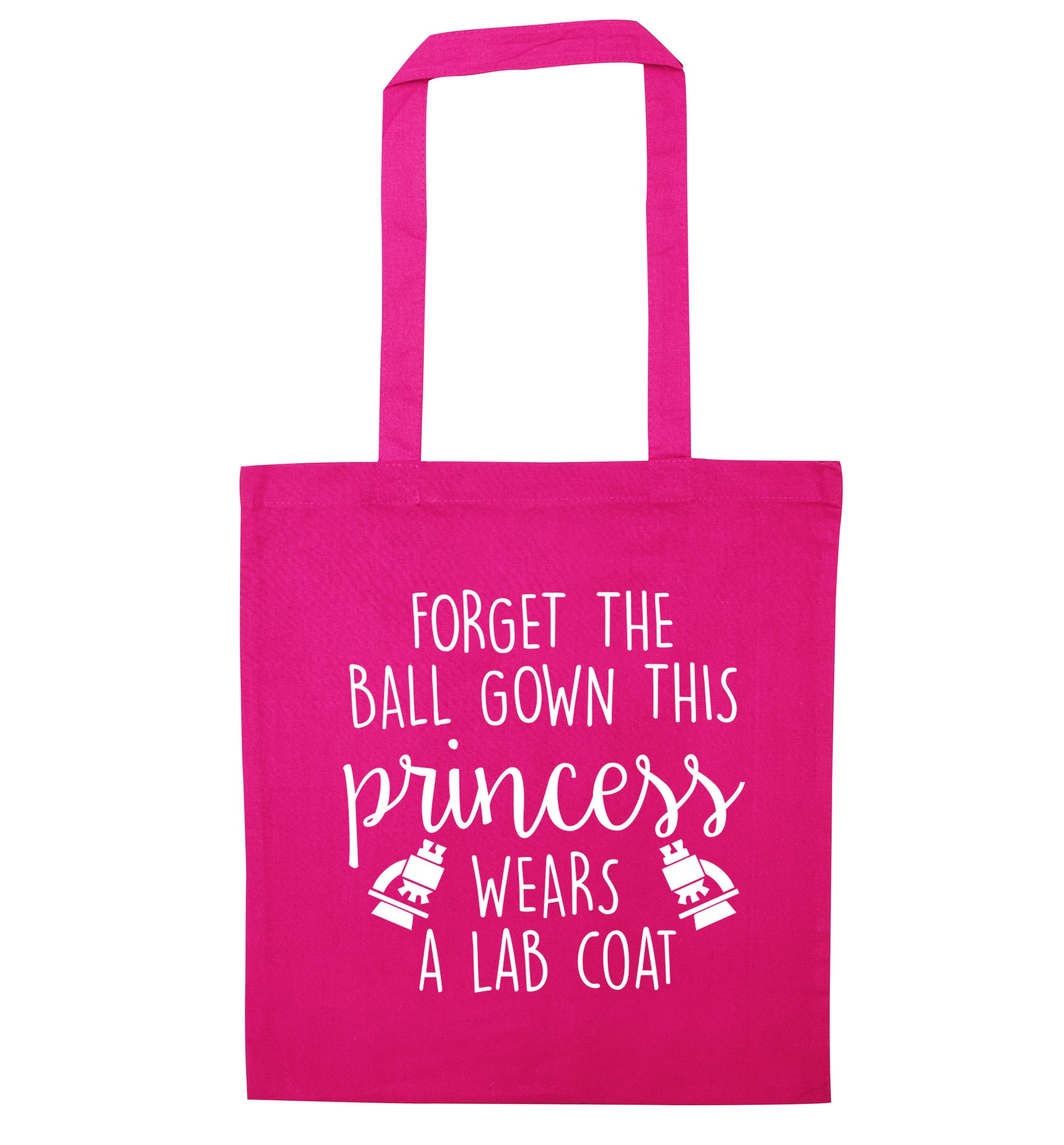 Forget the ball gown this princess wears a lab coat pink tote bag