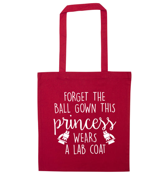 Forget the ball gown this princess wears a lab coat red tote bag