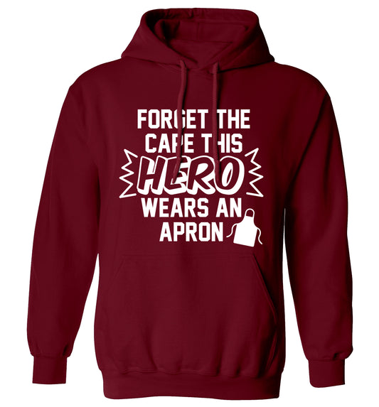 Forget the cape this hero wears an apron adults unisex maroon hoodie 2XL