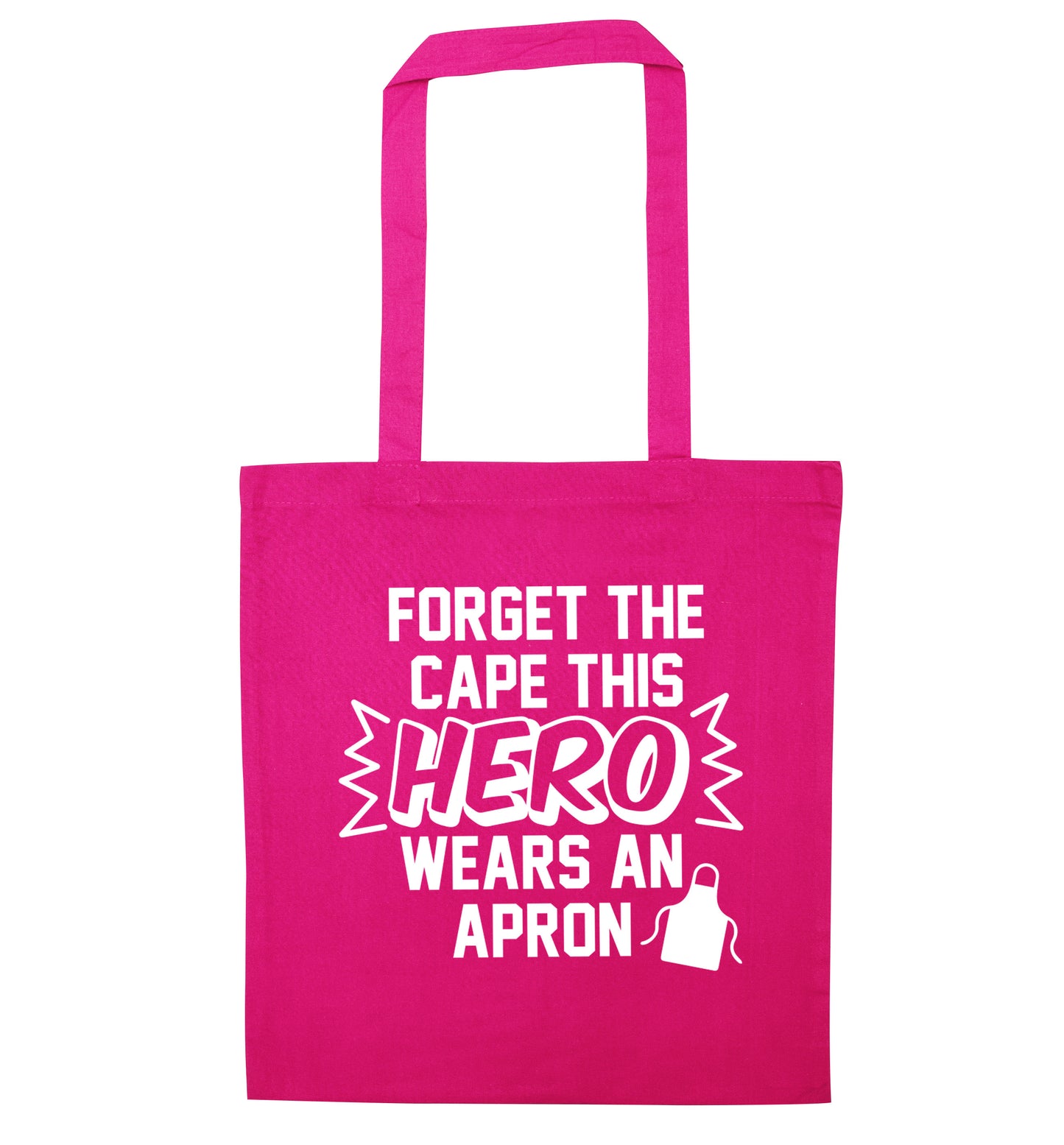 Forget the cape this hero wears an apron pink tote bag