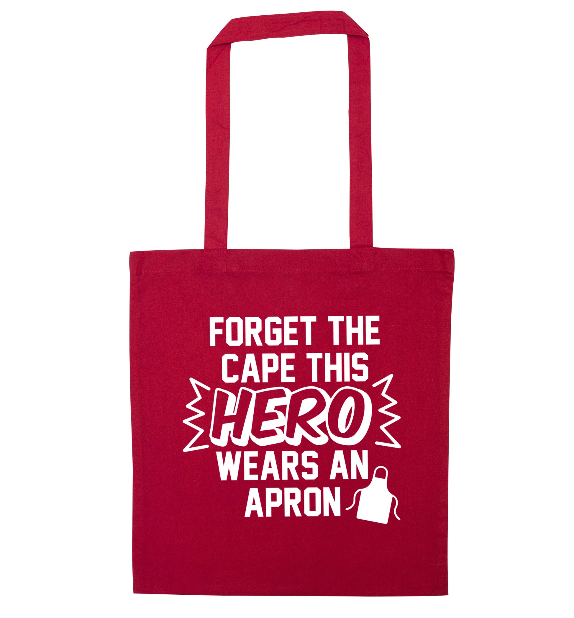 Forget the cape this hero wears an apron red tote bag