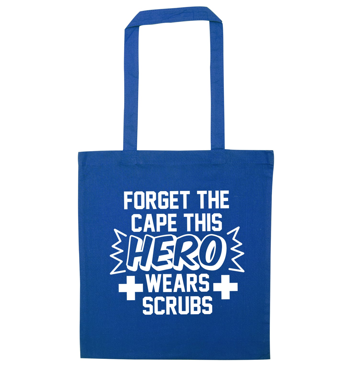 Forget the cape this hero wears scrubs blue tote bag