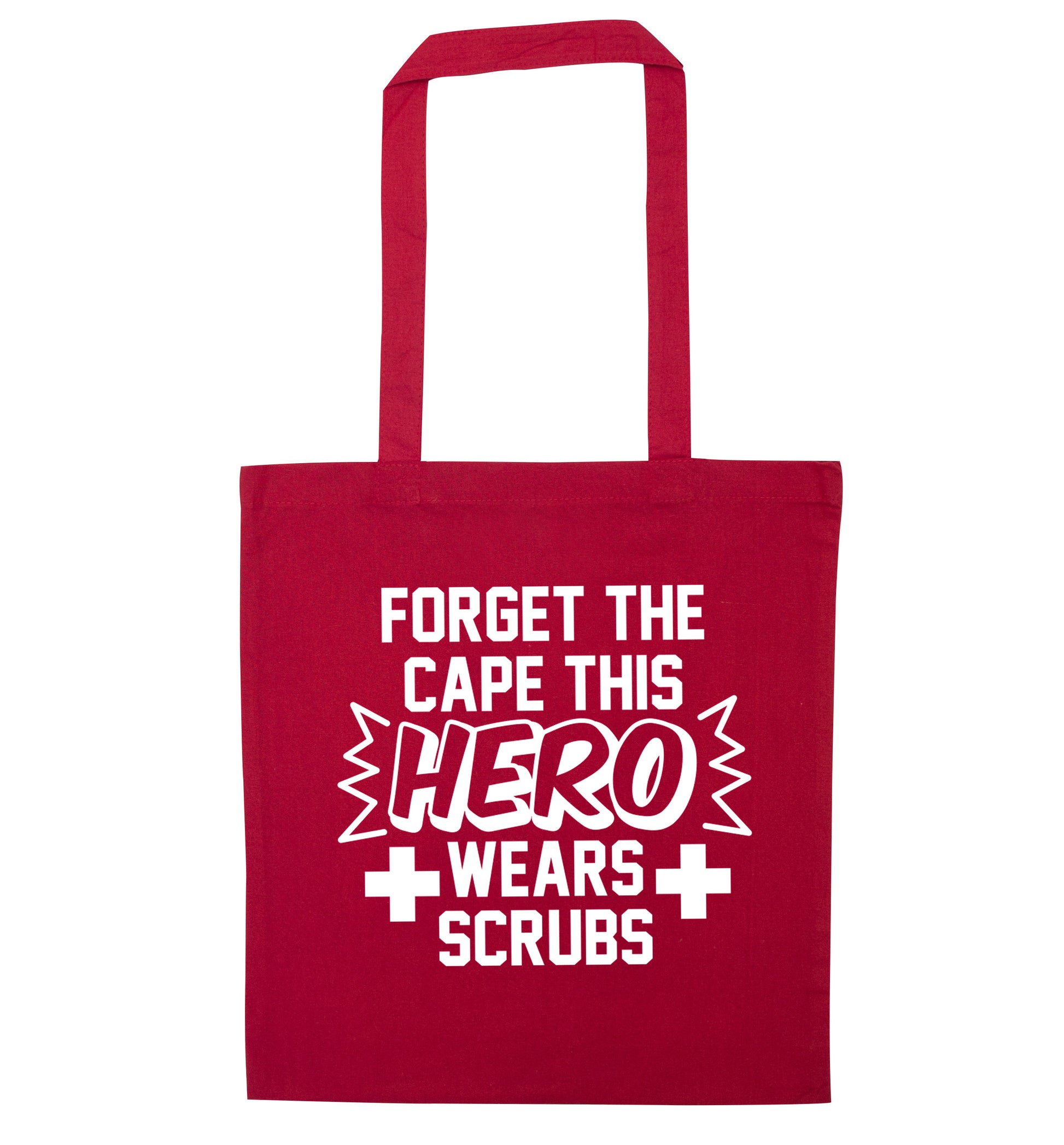 Forget the cape this hero wears scrubs red tote bag