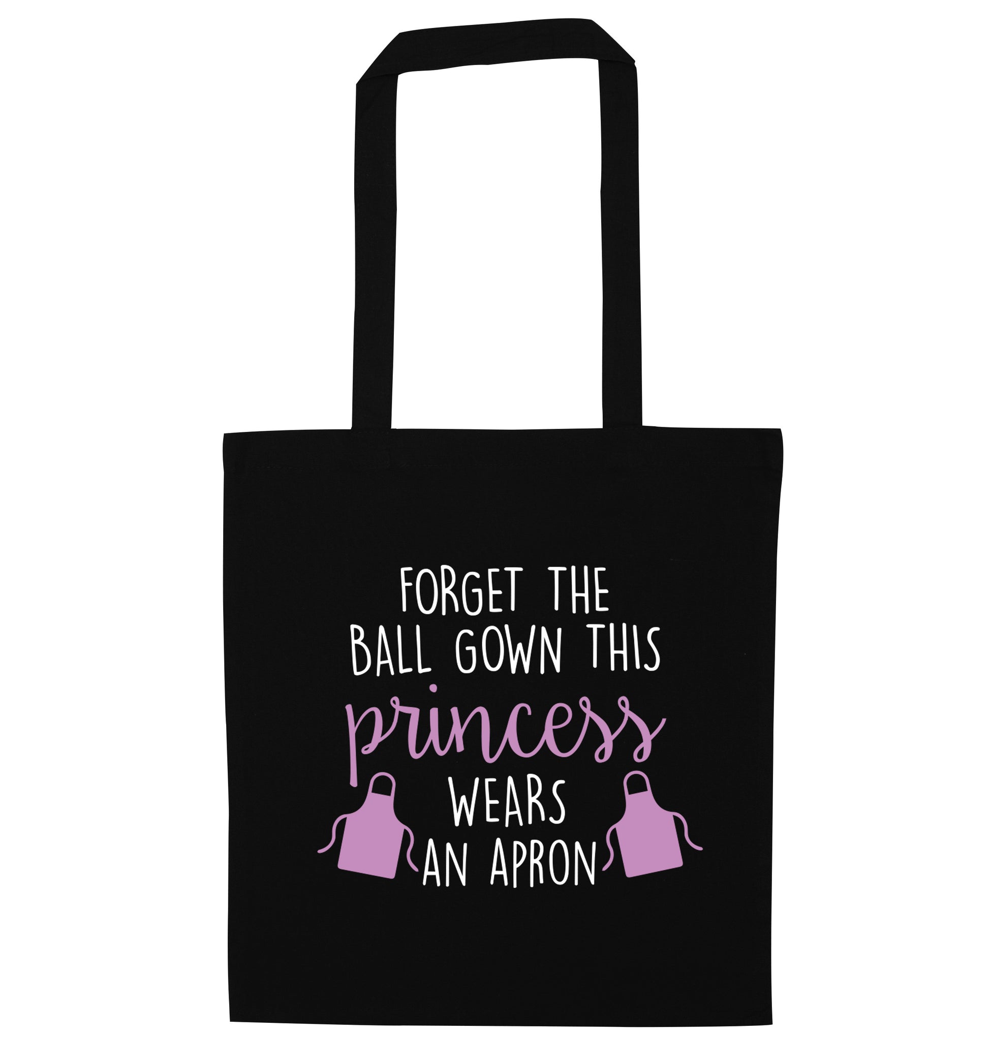 Forget the ball gown this princess wears an apron black tote bag