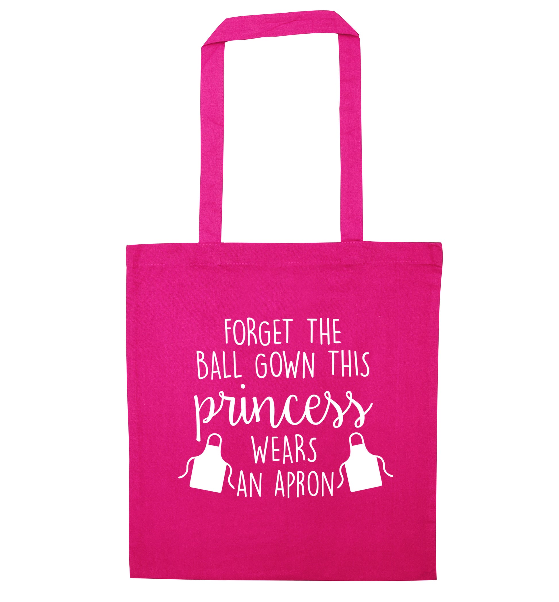 Forget the ball gown this princess wears an apron pink tote bag