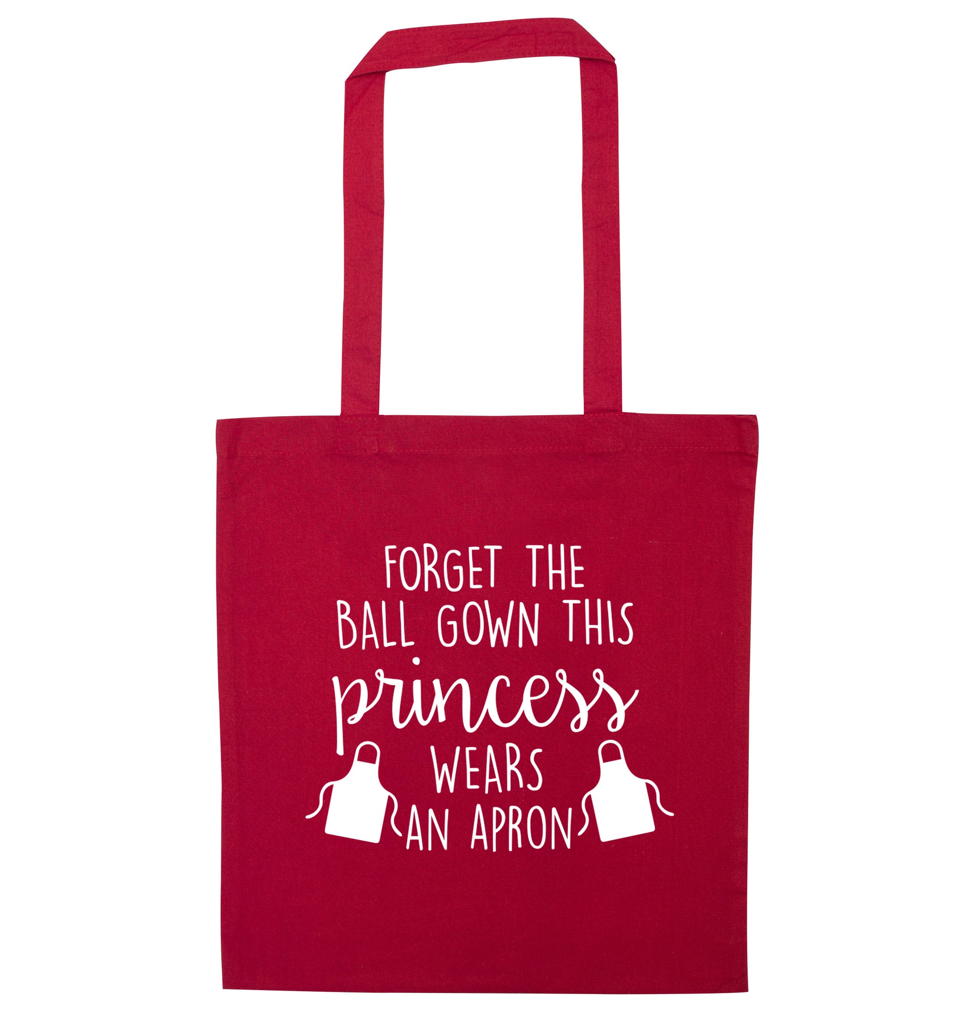 Forget the ball gown this princess wears an apron red tote bag