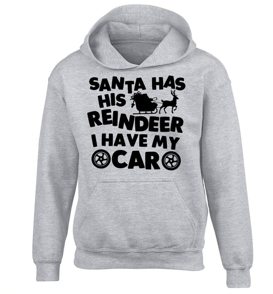 Santa has his reindeer I have my car children's grey hoodie 12-14 Years
