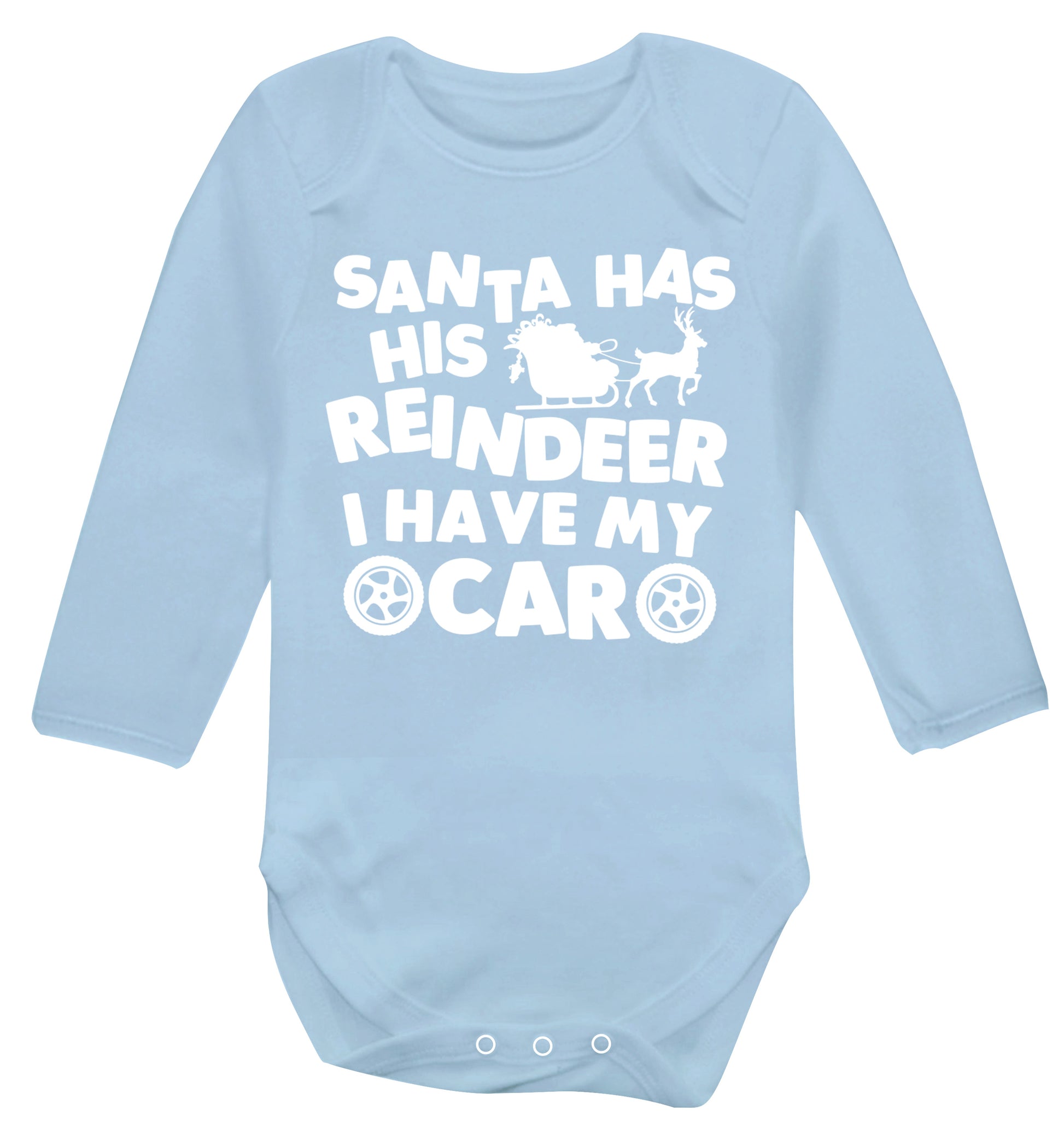 Santa has his reindeer I have my car Baby Vest long sleeved pale blue 6-12 months