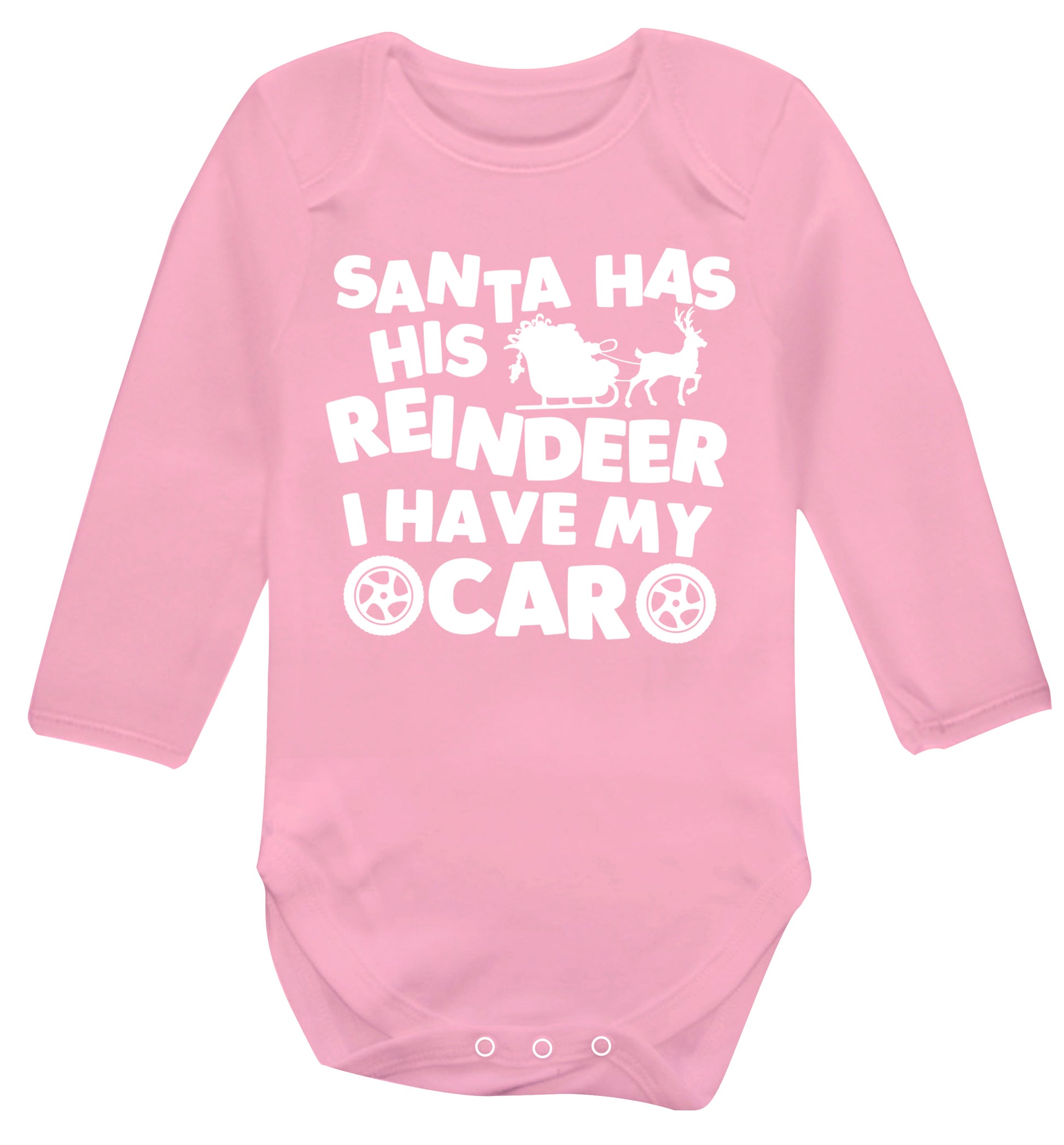 Santa has his reindeer I have my car Baby Vest long sleeved pale pink 6-12 months