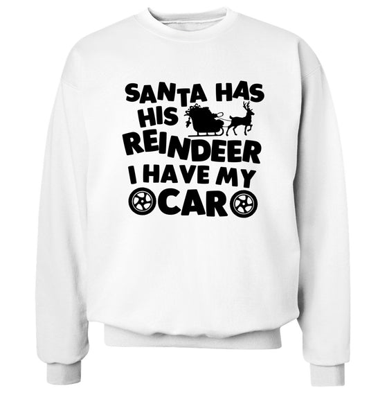 Santa has his reindeer I have my car Adult's unisex white Sweater 2XL