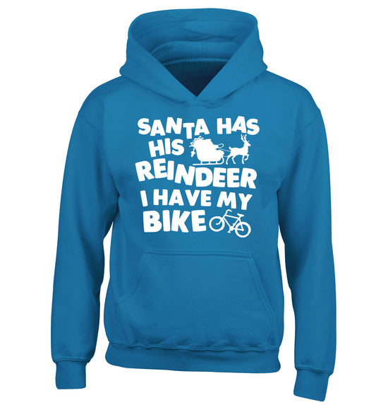 Santa has his reindeer I have my bike children's blue hoodie 12-14 Years