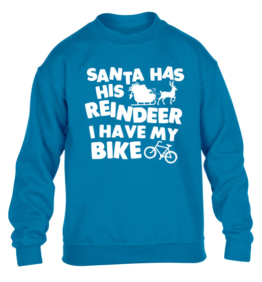 Santa has his reindeer I have my bike children's blue sweater 12-14 Years