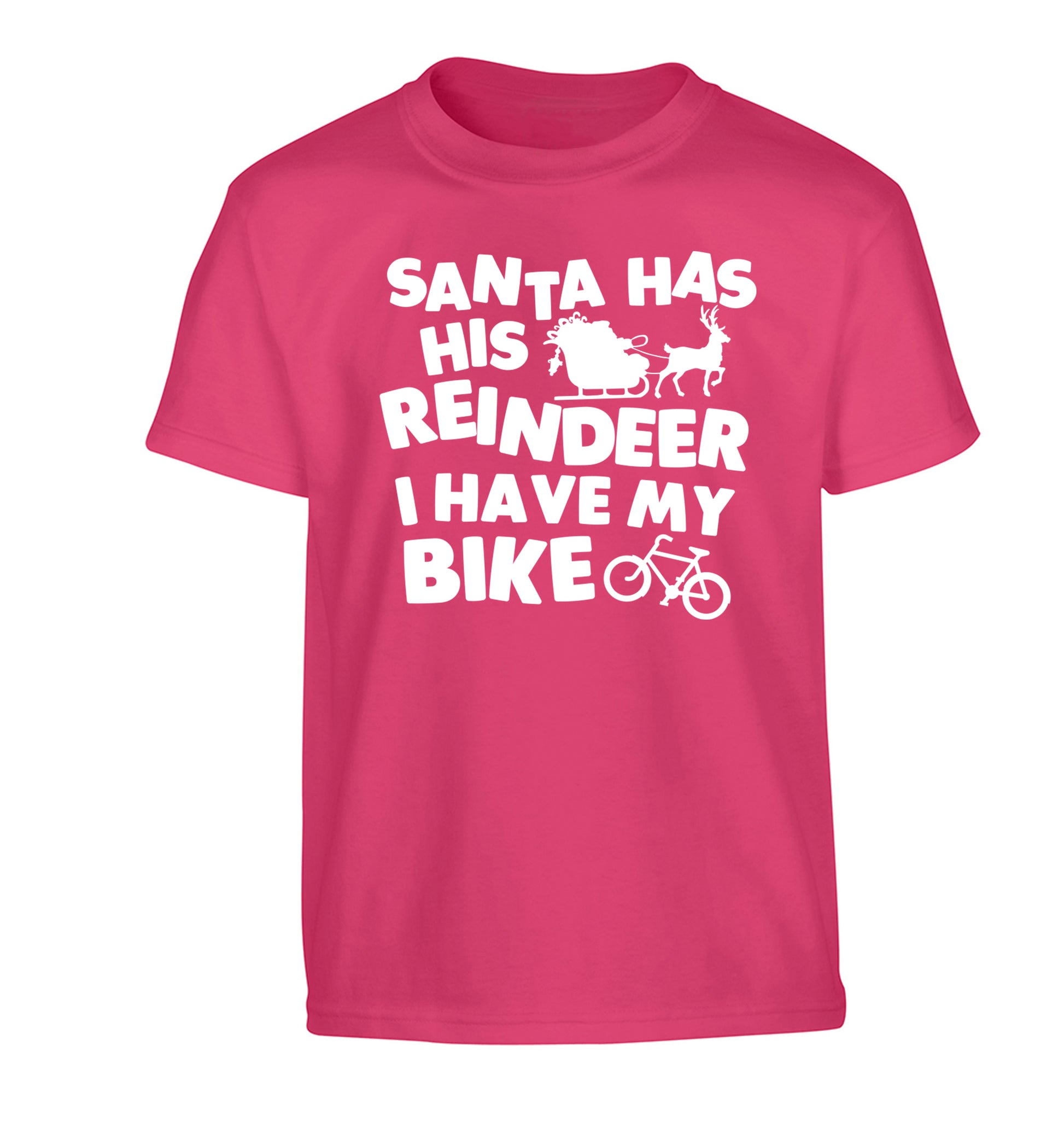 Santa has his reindeer I have my bike Children's pink Tshirt 12-14 Years