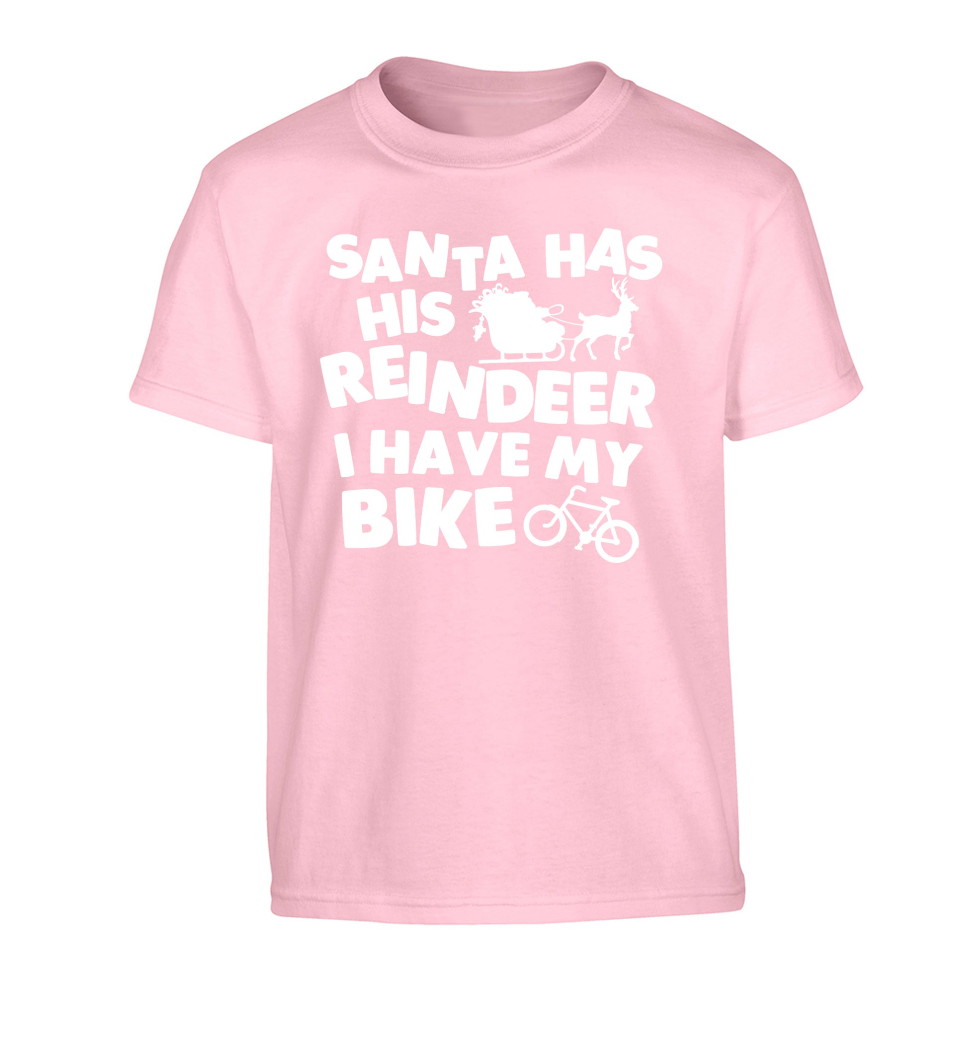 Santa has his reindeer I have my bike Children's light pink Tshirt 12-14 Years