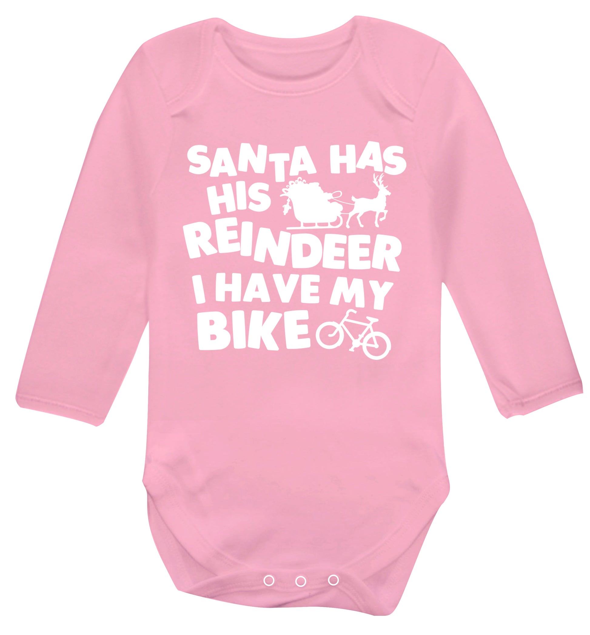 Santa has his reindeer I have my bike Baby Vest long sleeved pale pink 6-12 months