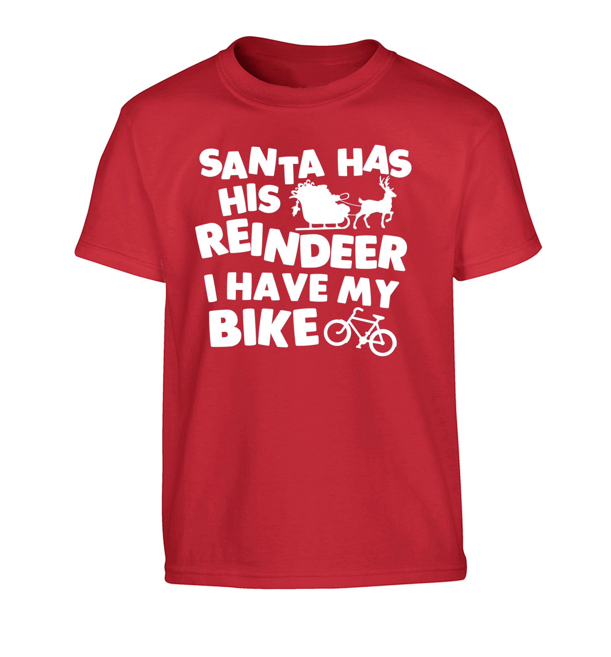 Santa has his reindeer I have my bike Children's red Tshirt 12-14 Years