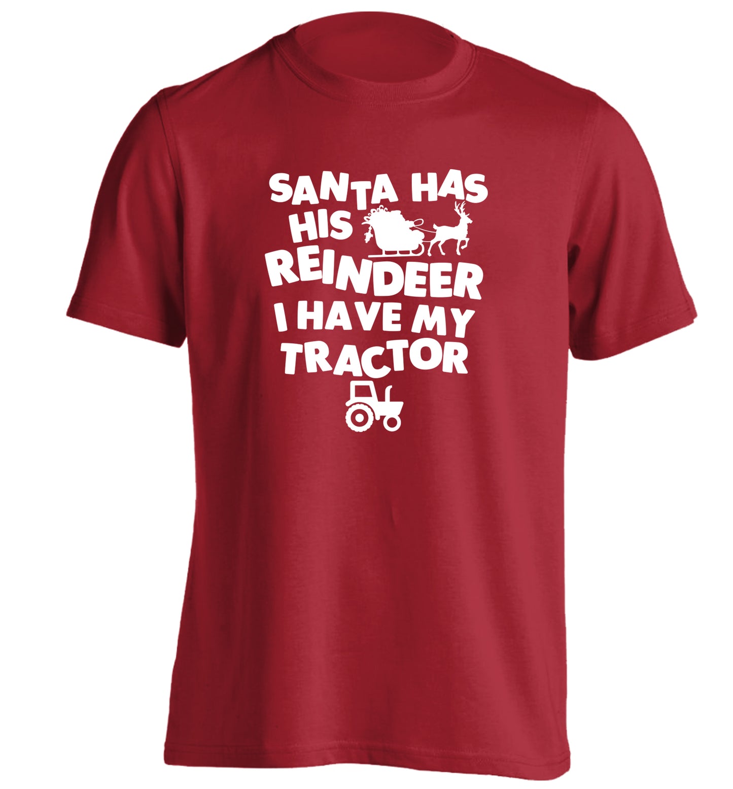 Santa has his reindeer I have my tractor adults unisex red Tshirt 2XL