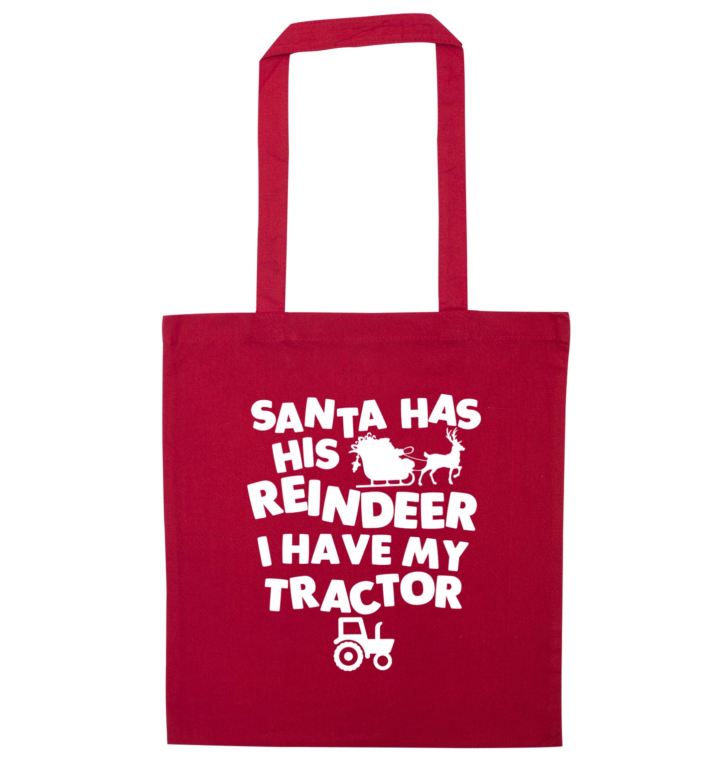 Santa has his reindeer I have my tractor red tote bag