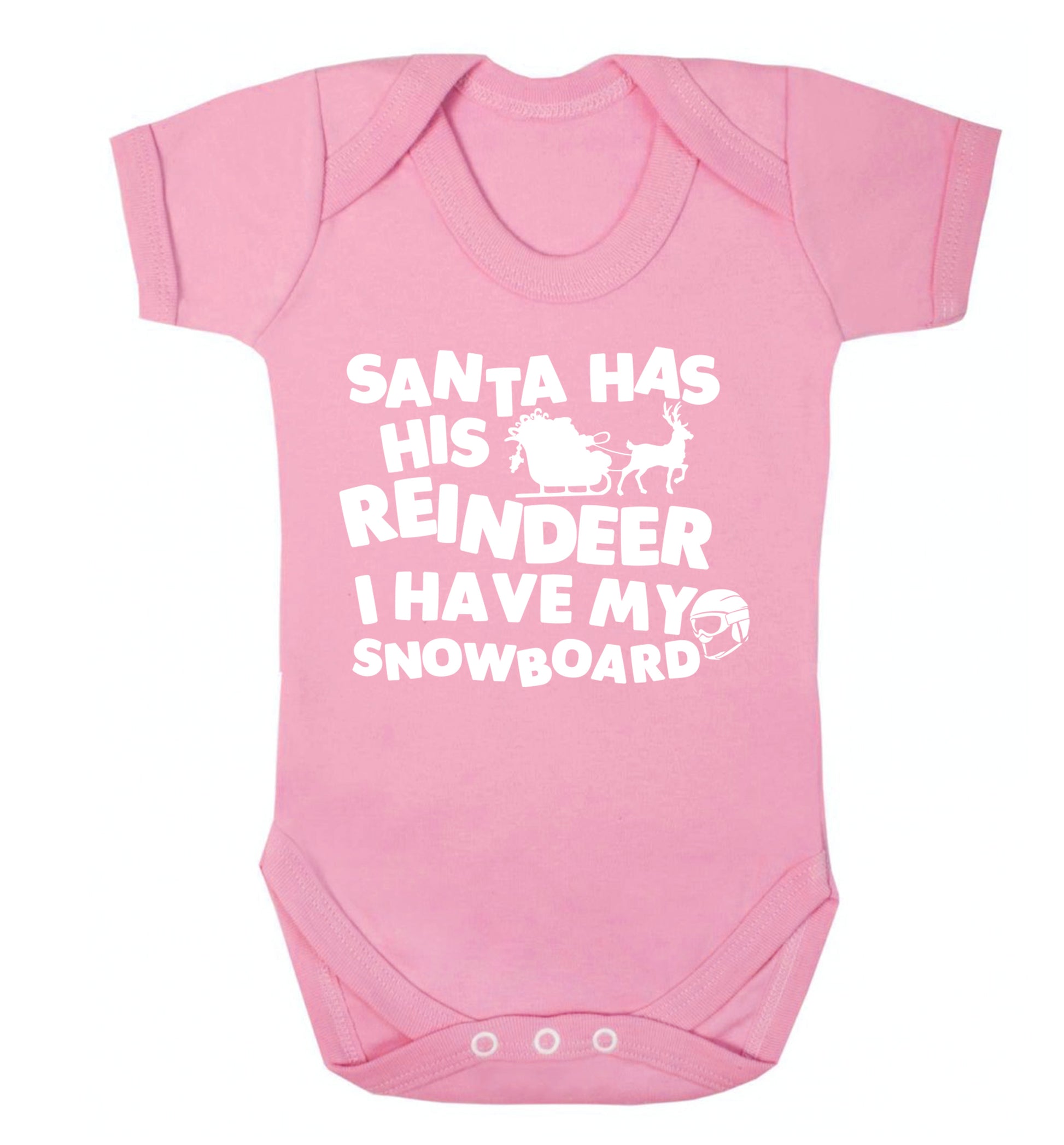 Santa has his reindeer I have my snowboard Baby Vest pale pink 18-24 months
