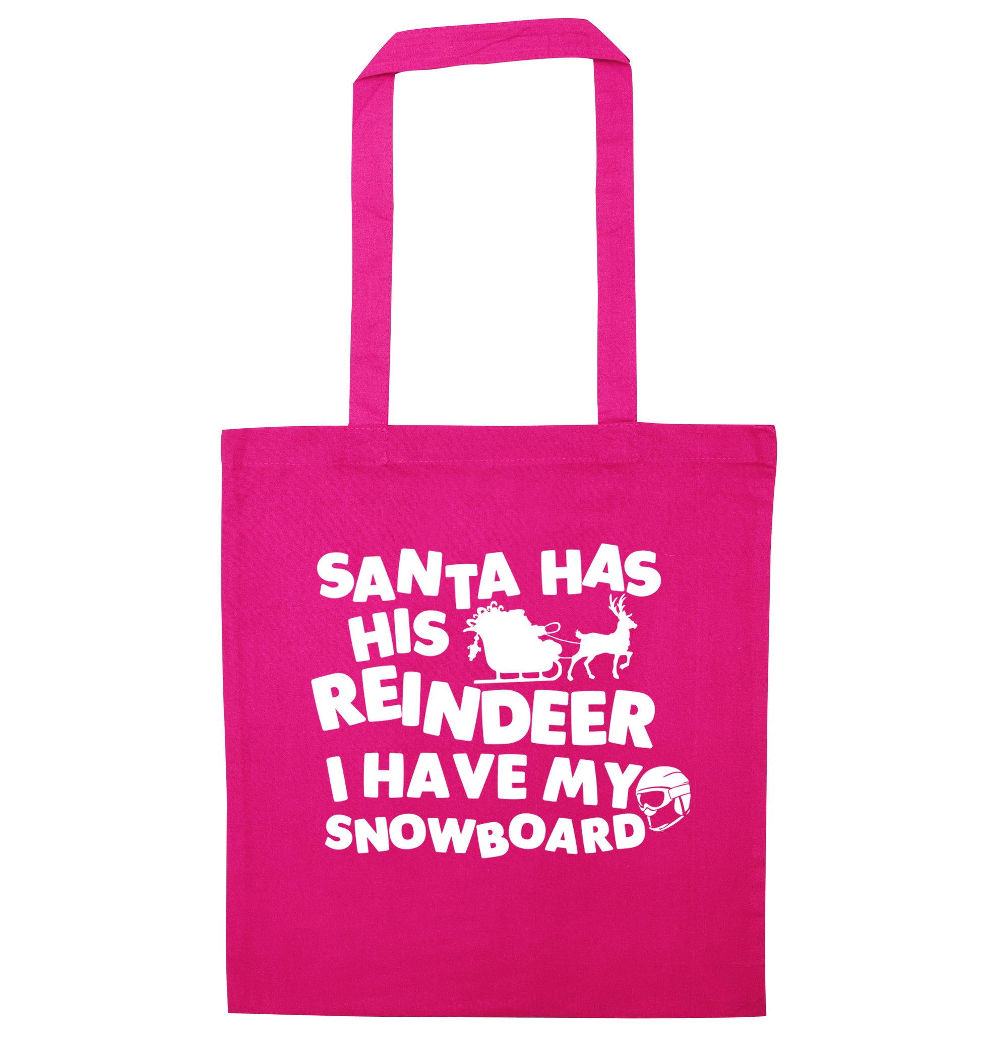 Santa has his reindeer I have my snowboard pink tote bag