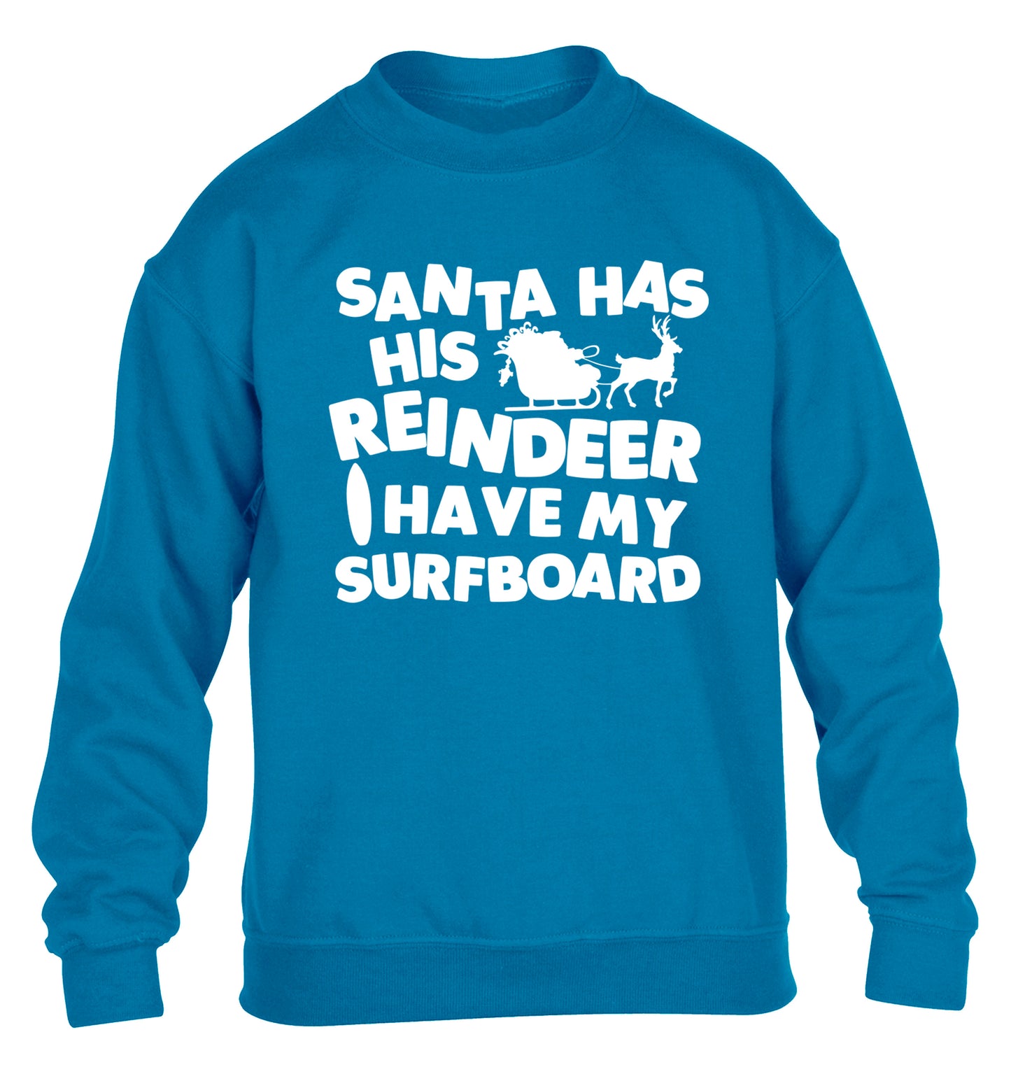 Santa has his reindeer I have my surfboard children's blue sweater 12-14 Years