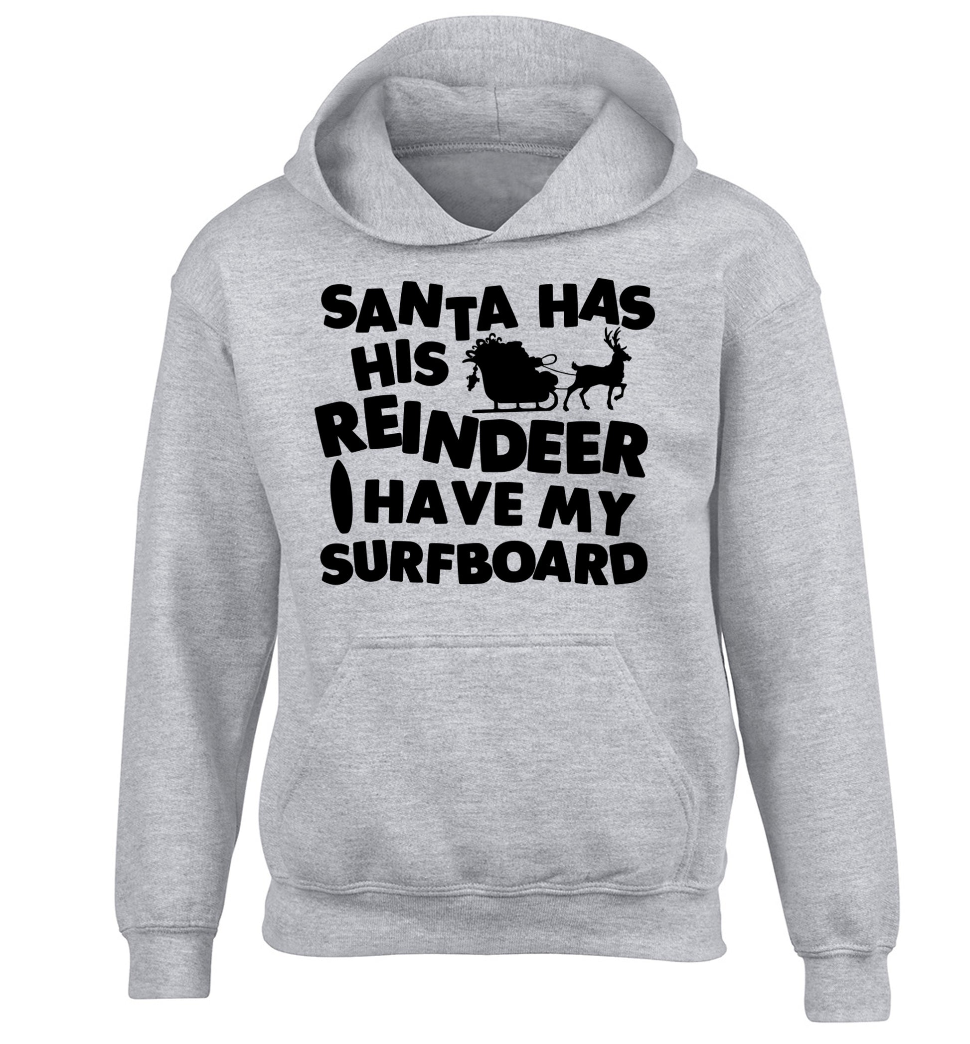 Santa has his reindeer I have my surfboard children's grey hoodie 12-14 Years