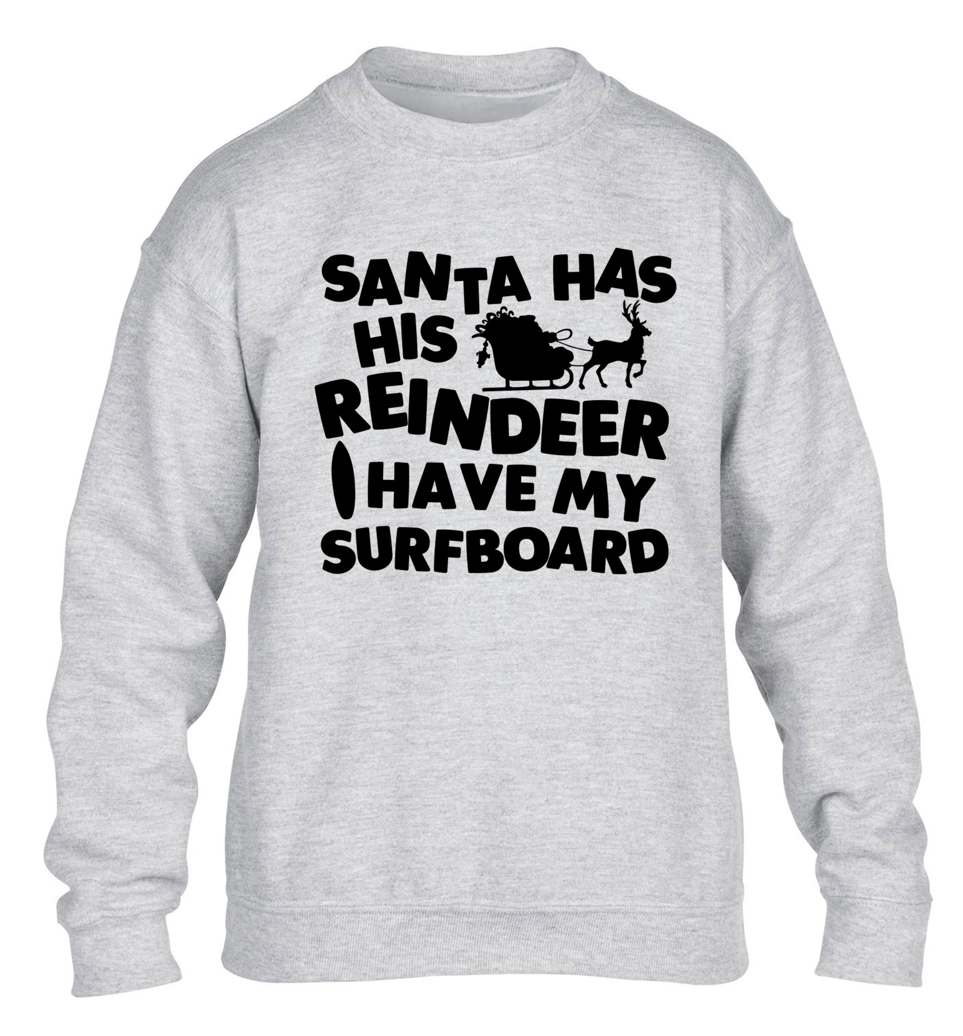 Santa has his reindeer I have my surfboard children's grey sweater 12-14 Years