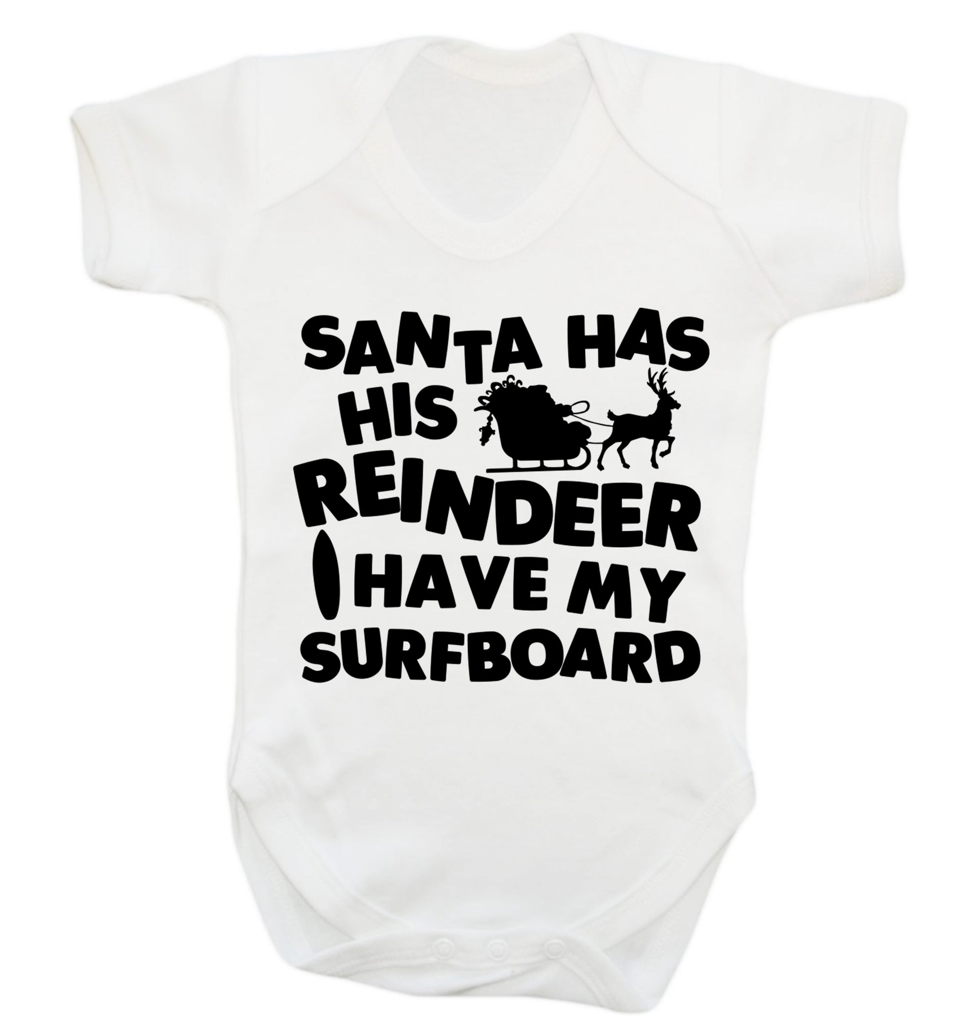 Santa has his reindeer I have my surfboard Baby Vest white 18-24 months