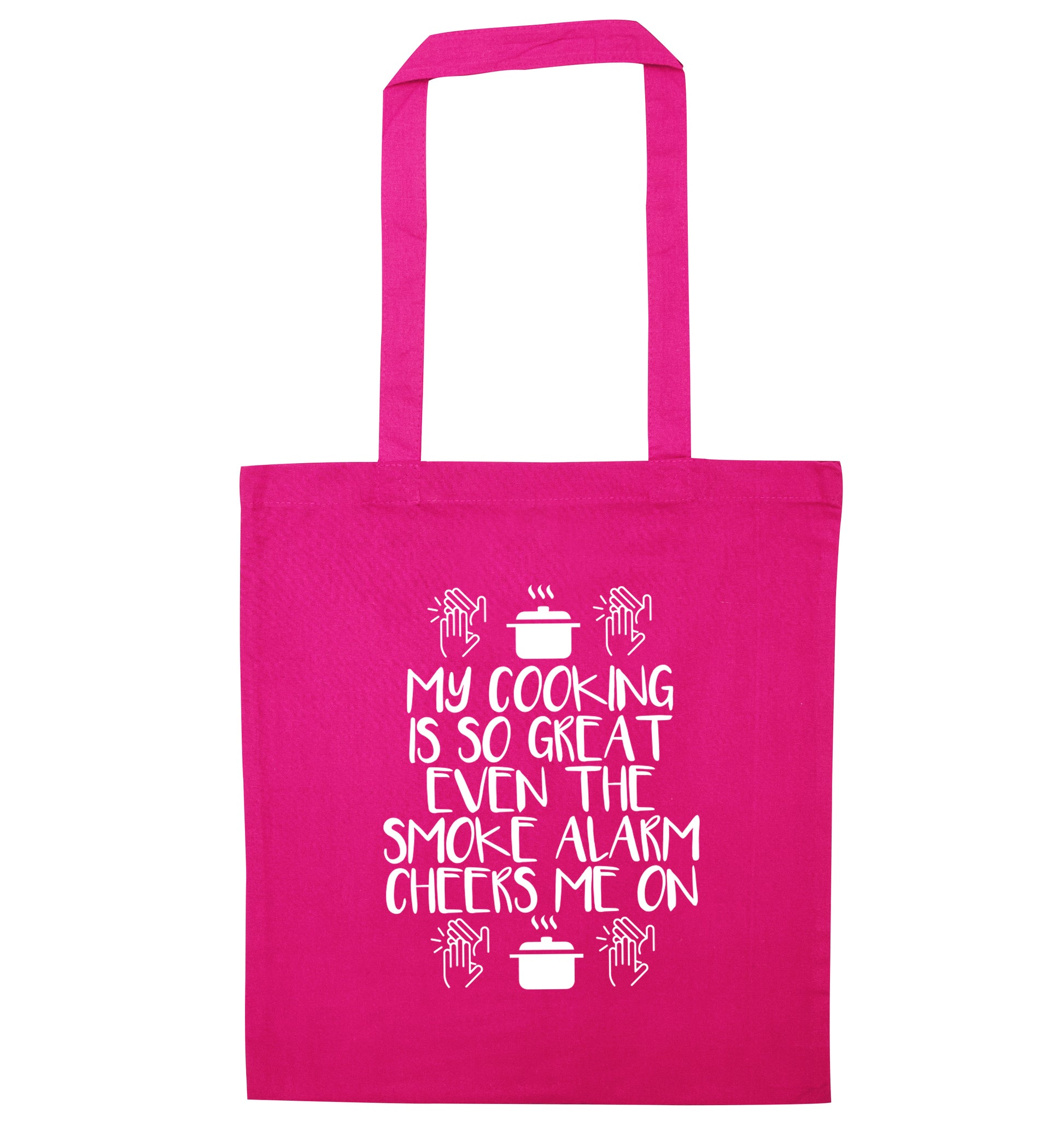 My cooking is so great even the smoke alarm cheers me on! pink tote bag