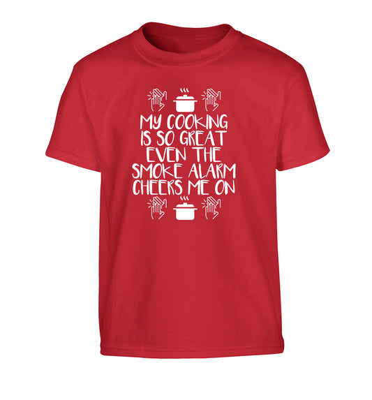 My cooking is so great even the smoke alarm cheers me on! Children's red Tshirt 12-14 Years