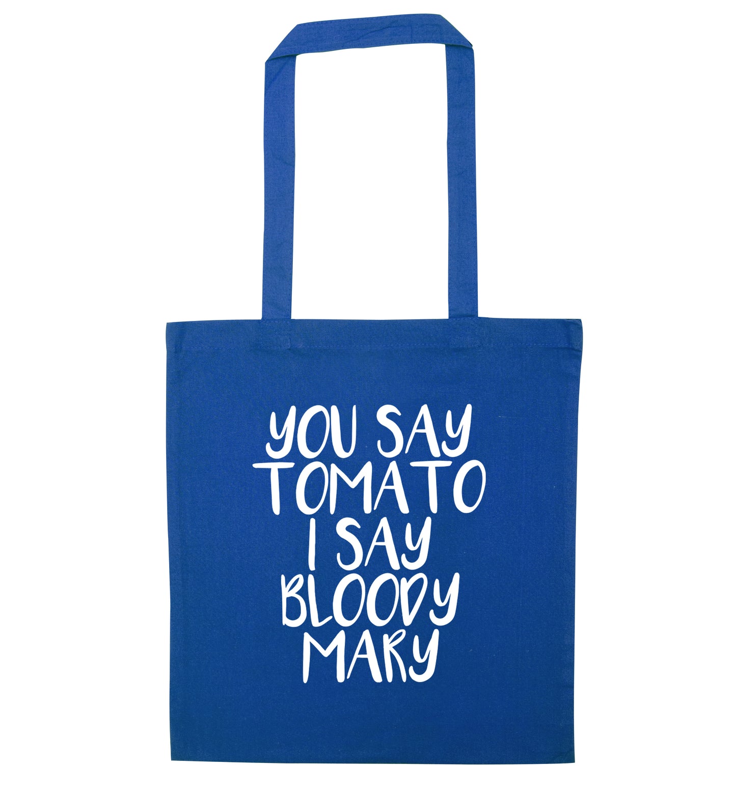 You say tomato I say bloody mary blue tote bag