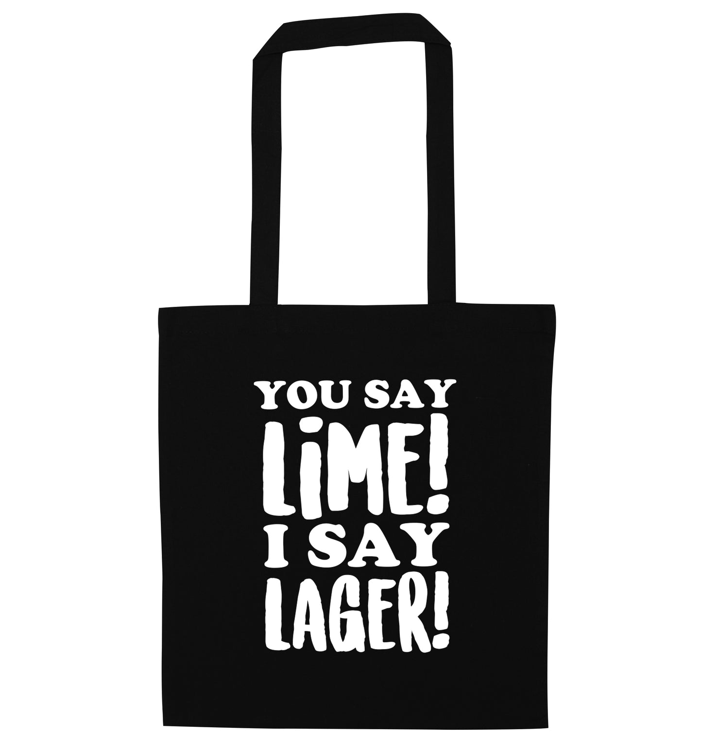 You say lime I say lager! black tote bag