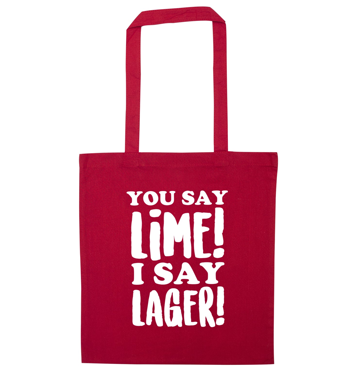 You say lime I say lager! red tote bag