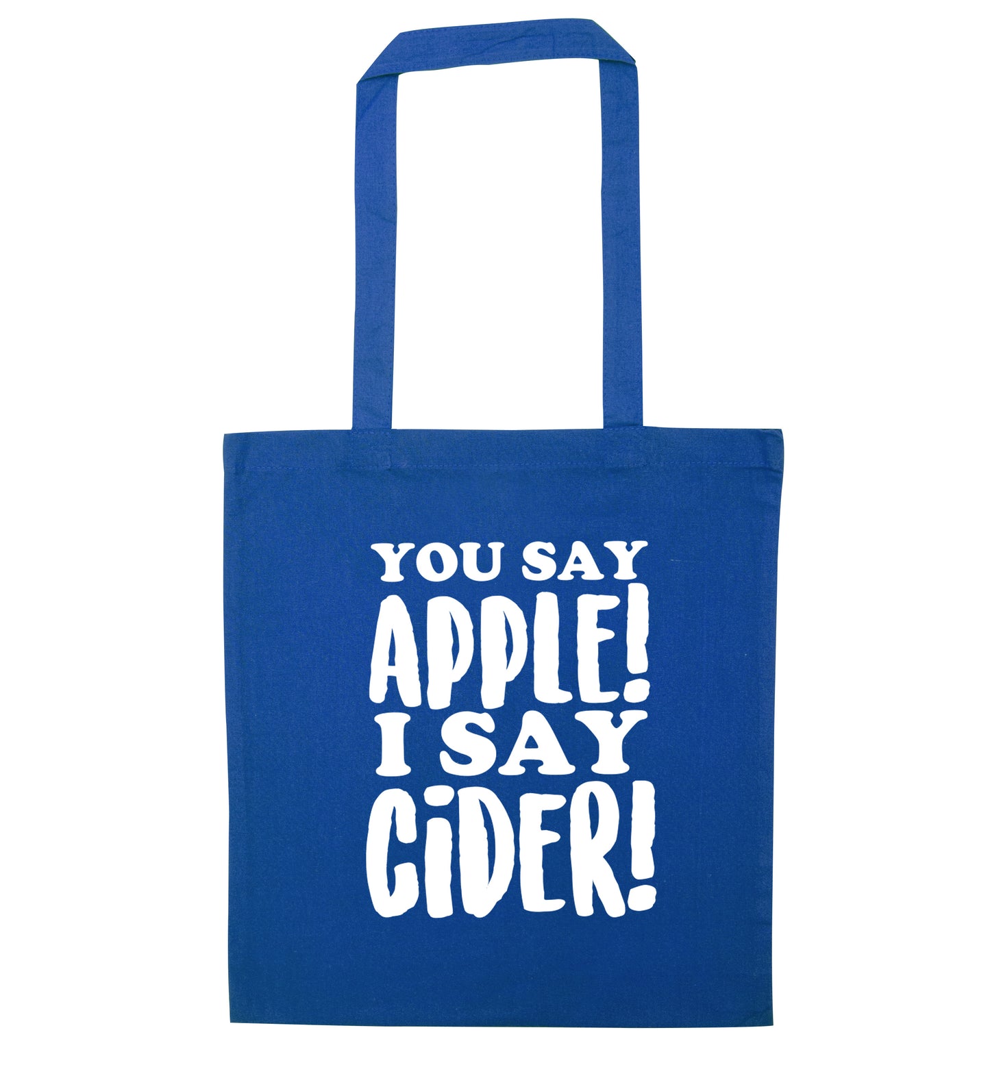 You say apple I say cider! blue tote bag